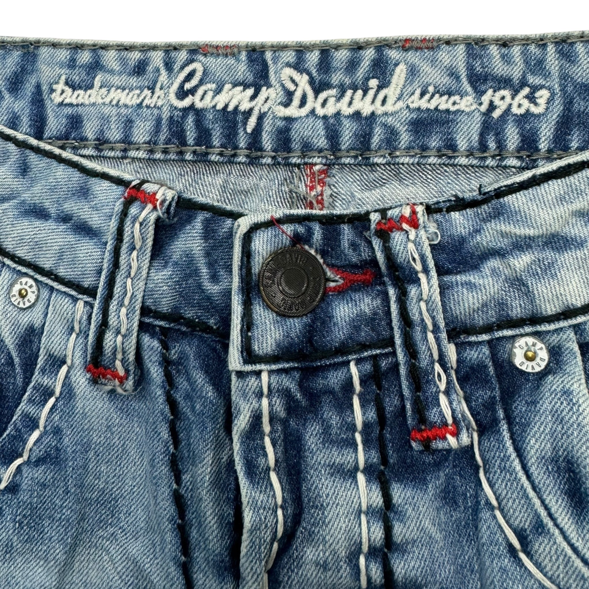 Y2K Camp David Contrast Stitch Embroidered Euro Denim Light Wash Bottoms