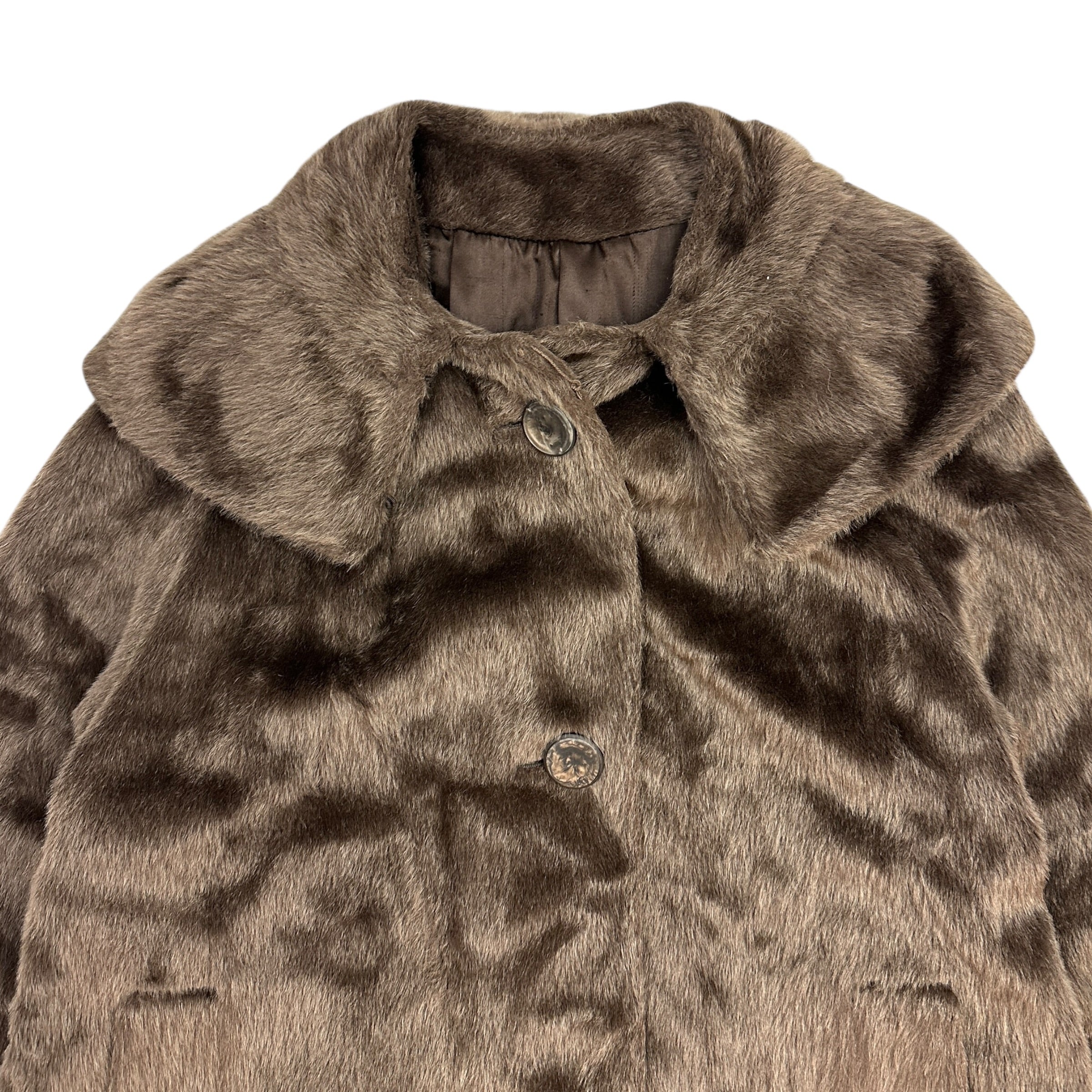 (W) Faux Fur Collared Teddy Coat Brown