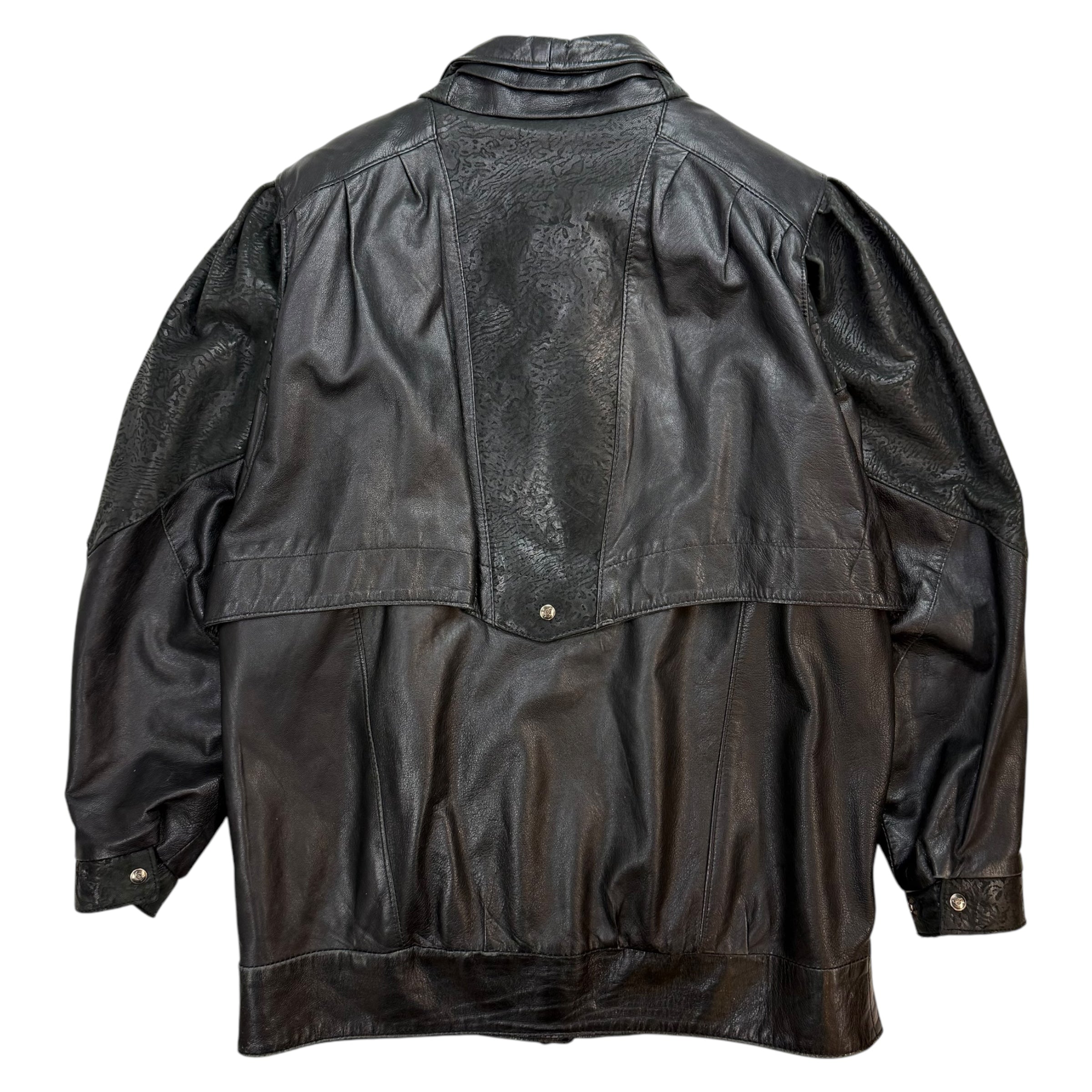 Vintage Animal Print Leather Jacket Black