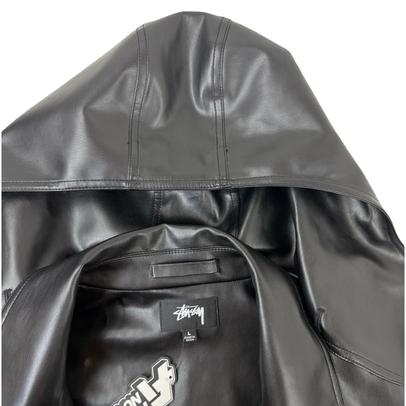 Stussy Double Breasted Leather Trench Coat Black