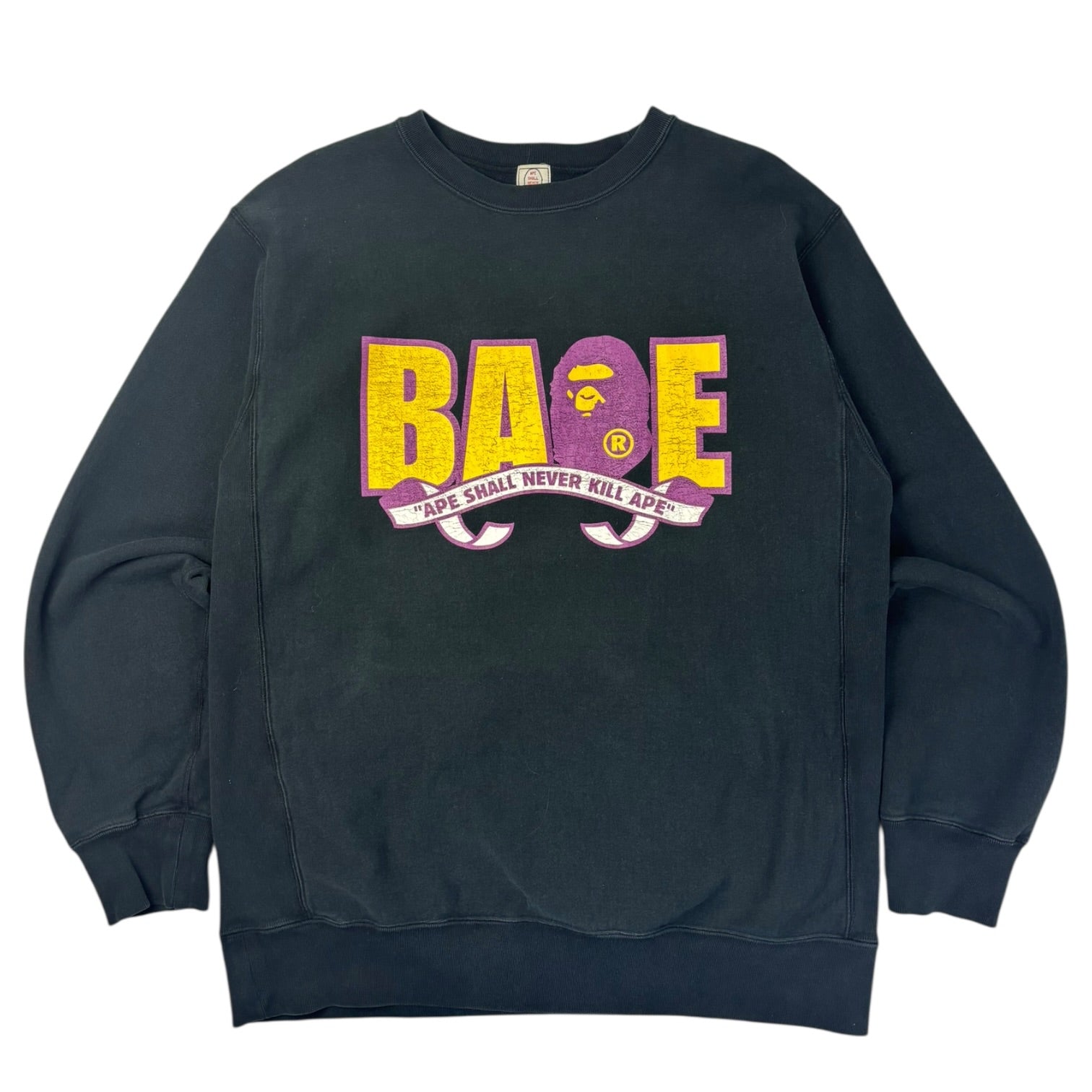 Vintage Bape Ape Head Spell Out Crewneck Black