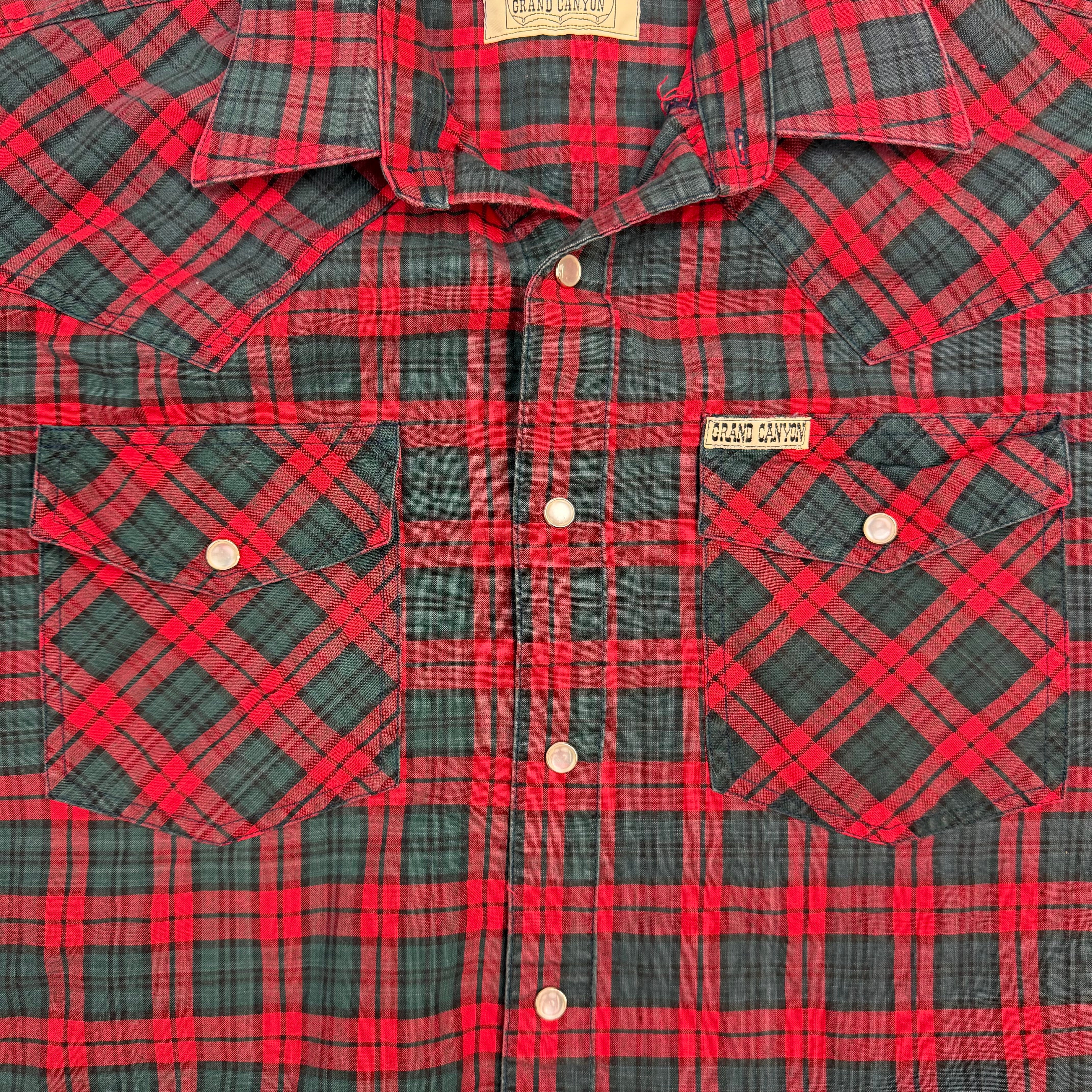 Vintage Grand Canyon Plaid Snap Button Flannel Shirt Red/Green