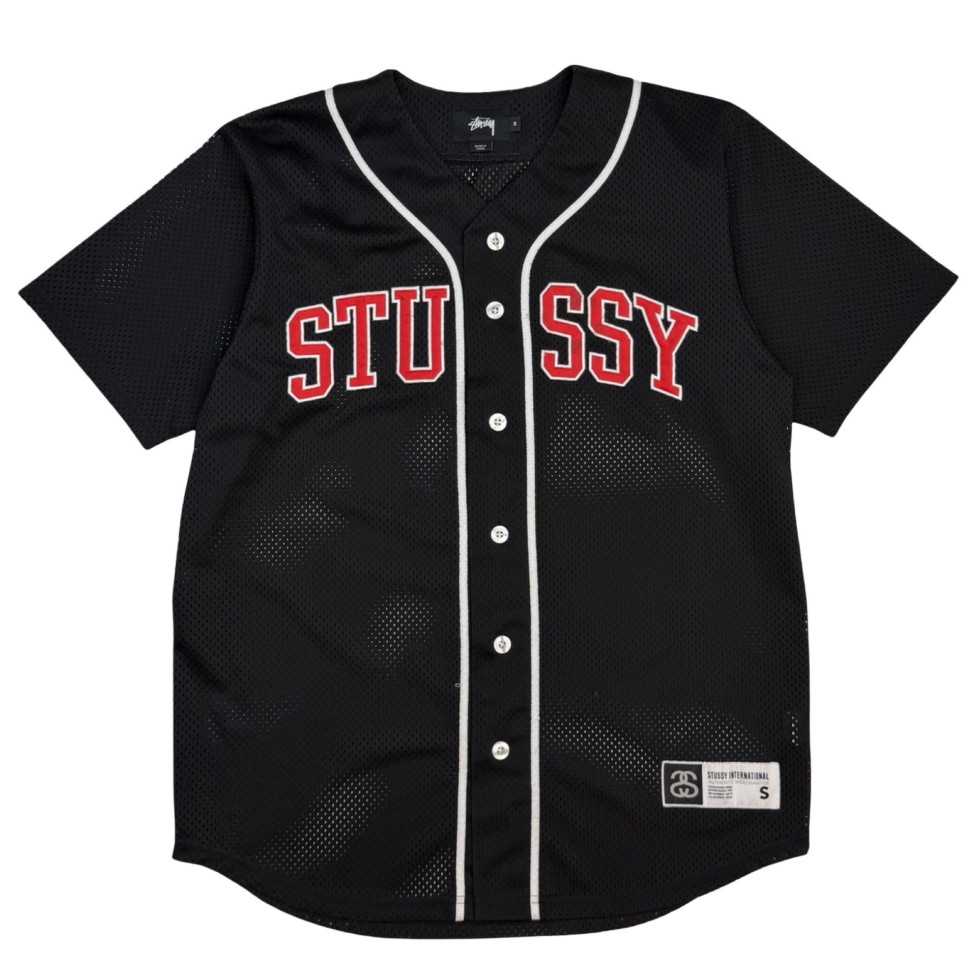 Stussy Team Embroidered Mesh Baseball Jersey Black