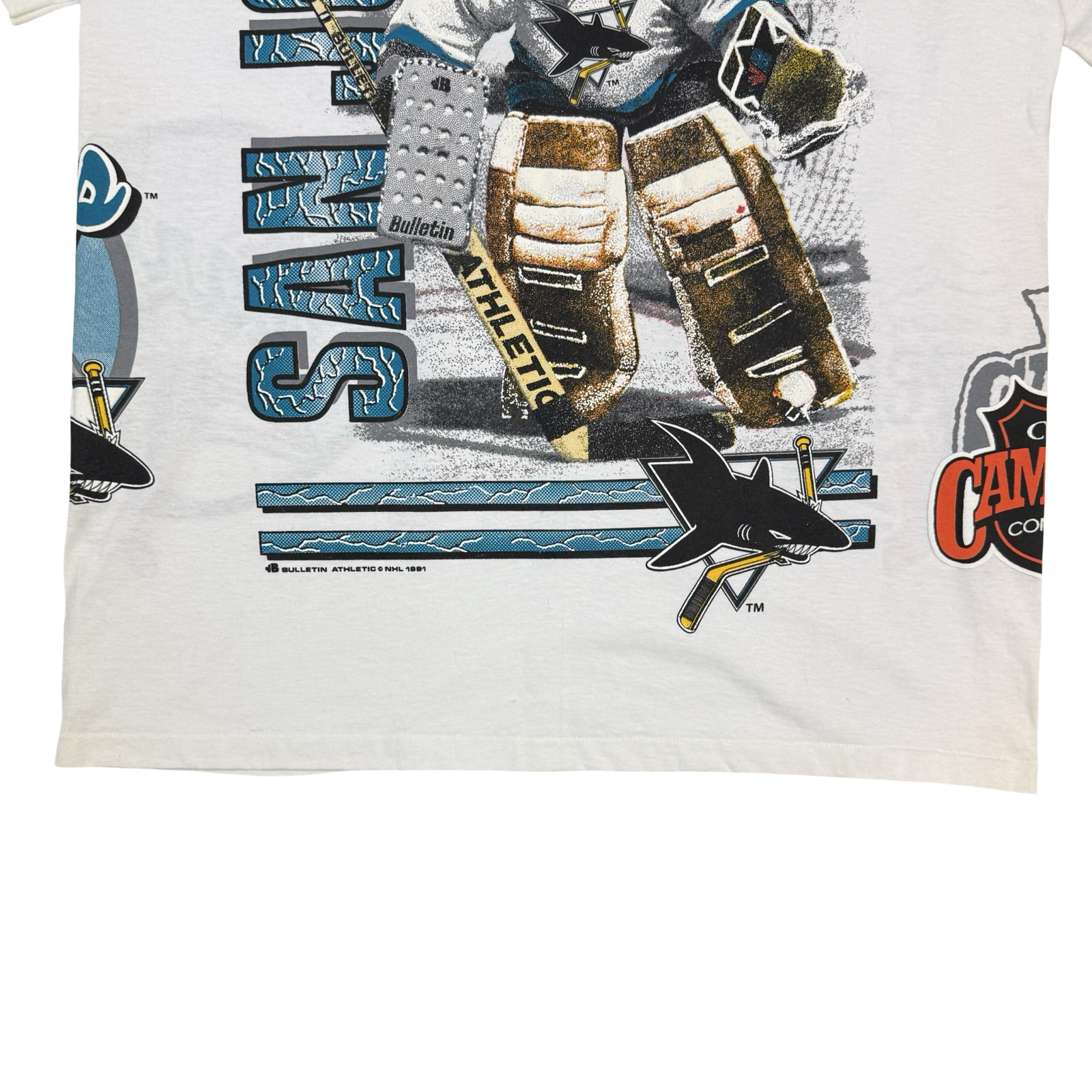 1991 Bulletin Athletic San Jose Sharks AOP Tee White