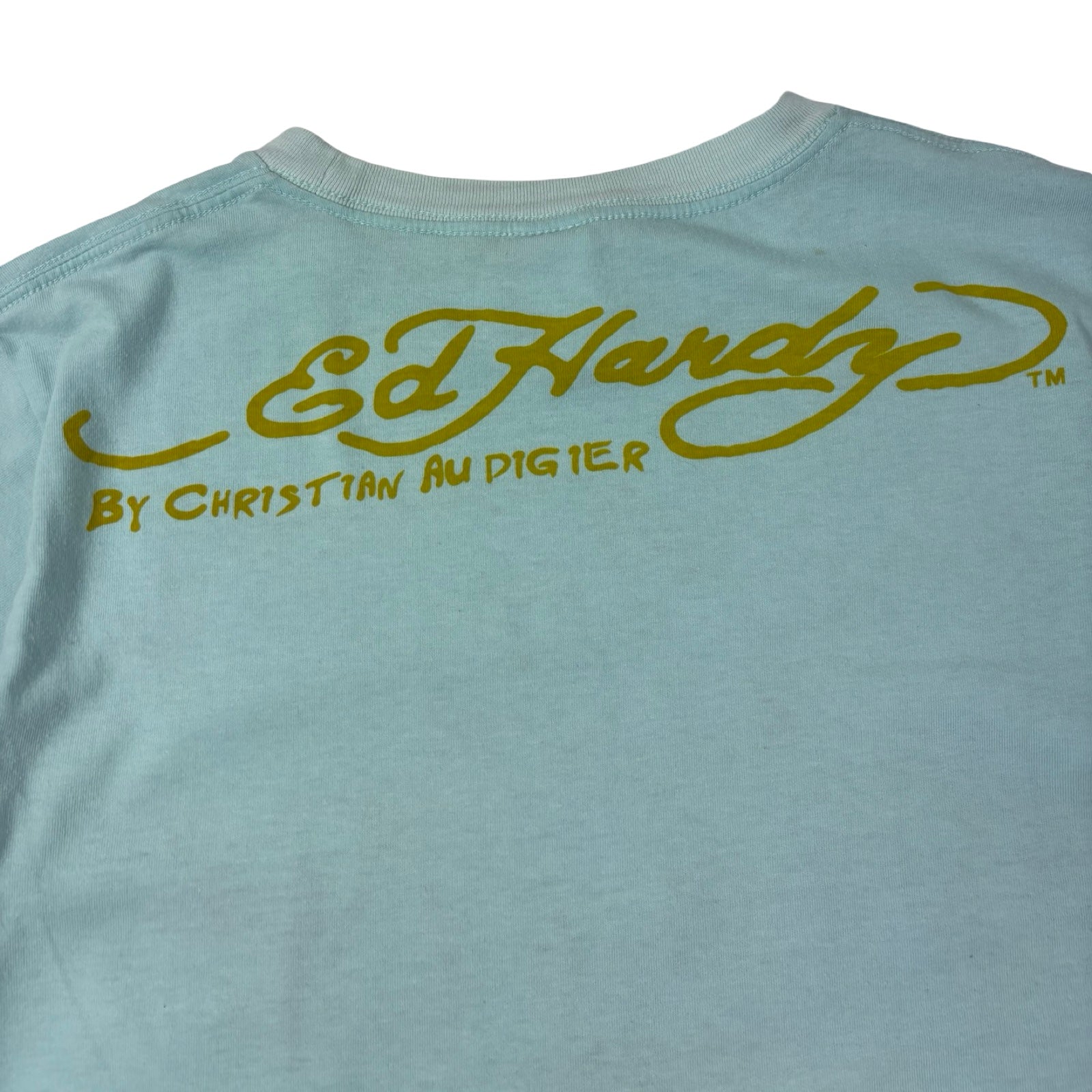 Y2K Ed Hardy Mermaid Rhinestone T-Shirt Blue Aqua