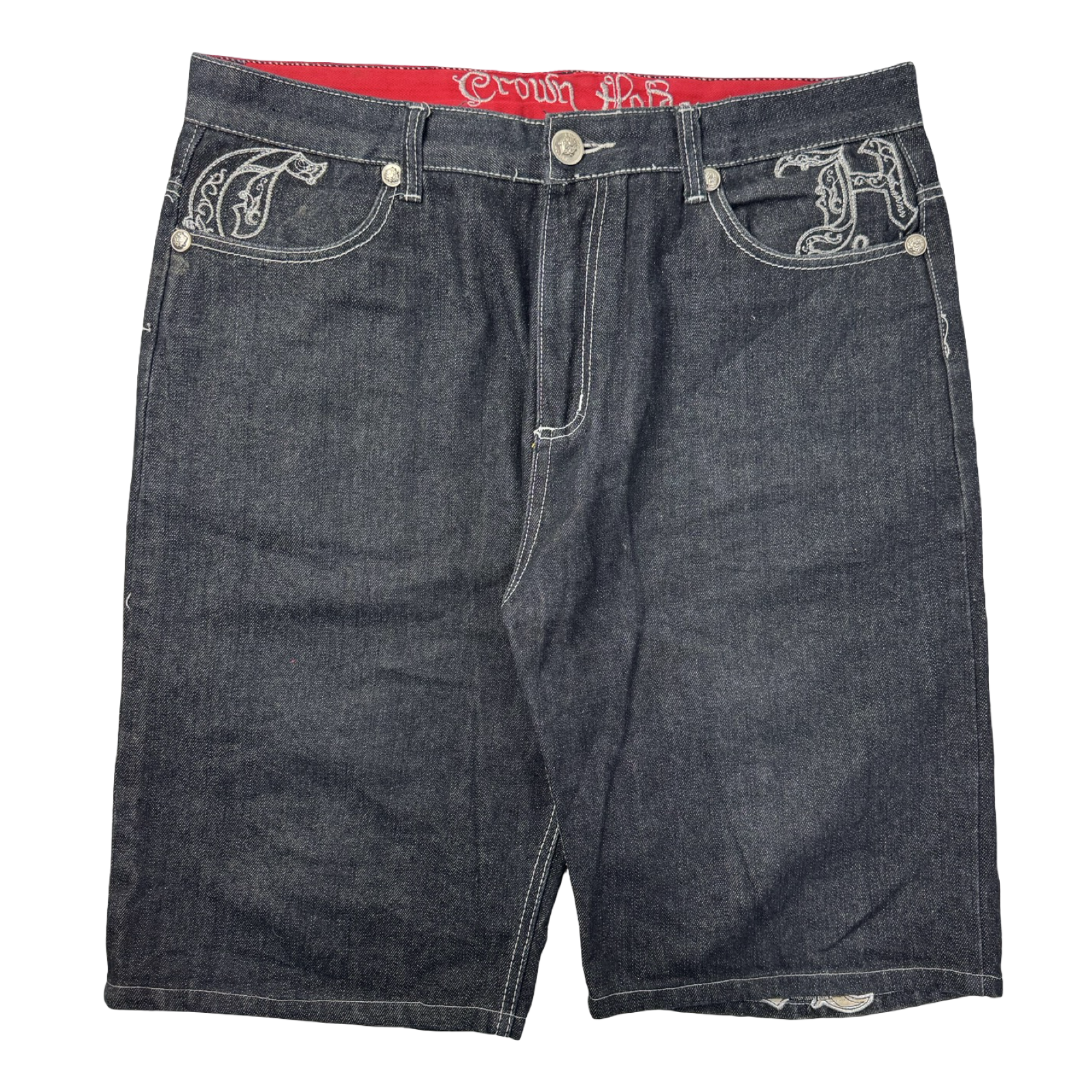 Vintage Y2K Crown Holder Old English Embroidered Jorts