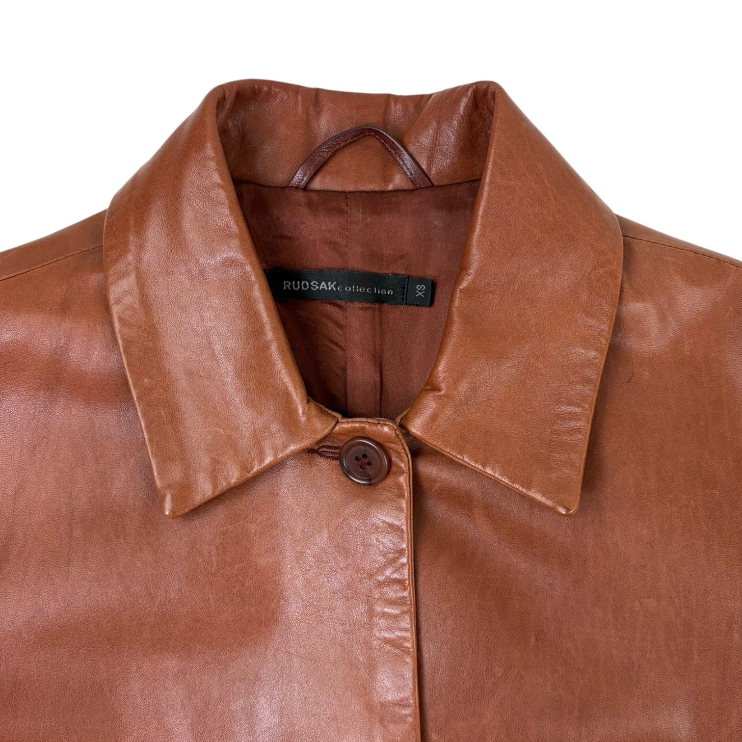 (W) Button-Up Leather Trench Coat Brown