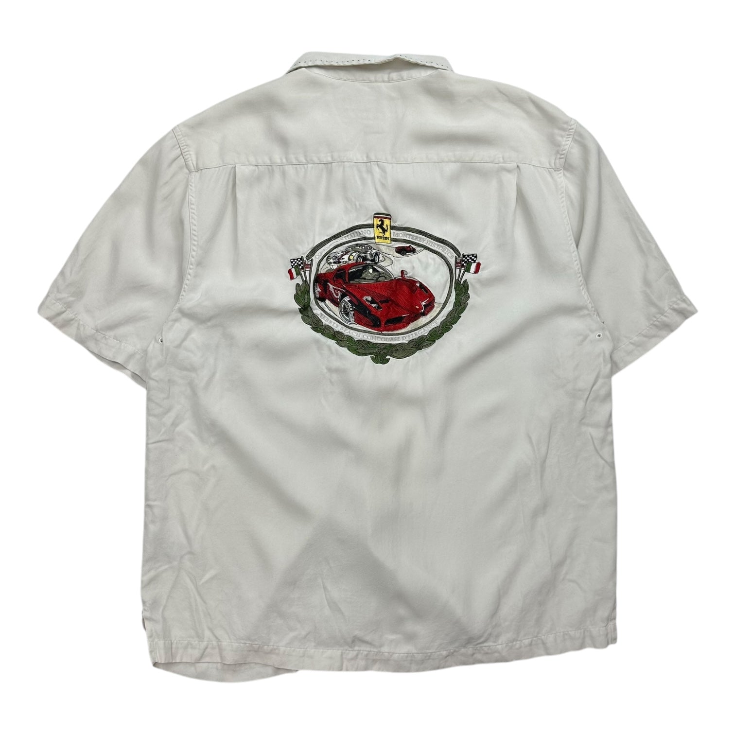 Vintage Ferrari Owners Club Silk Button Up White