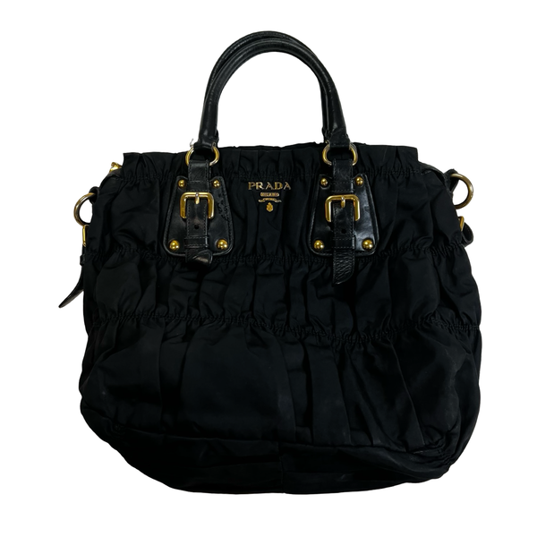 Prada Tessuto Gaufre Nylon Satchel Tote Black
