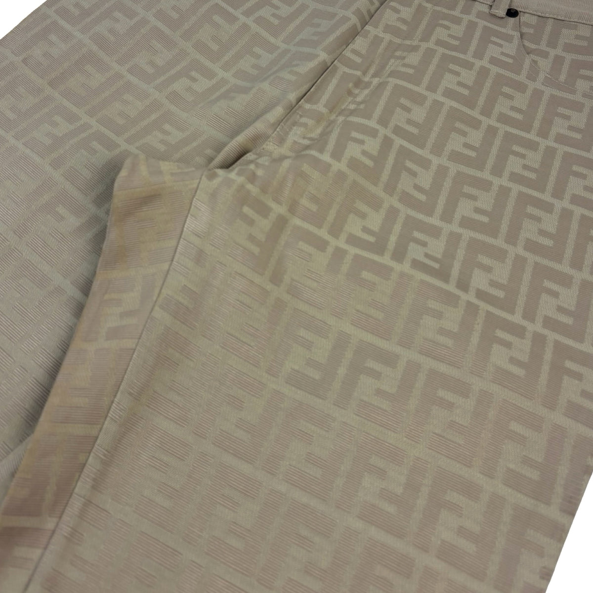 (W) Fendi Zucca Print High Waist Trousers Beige