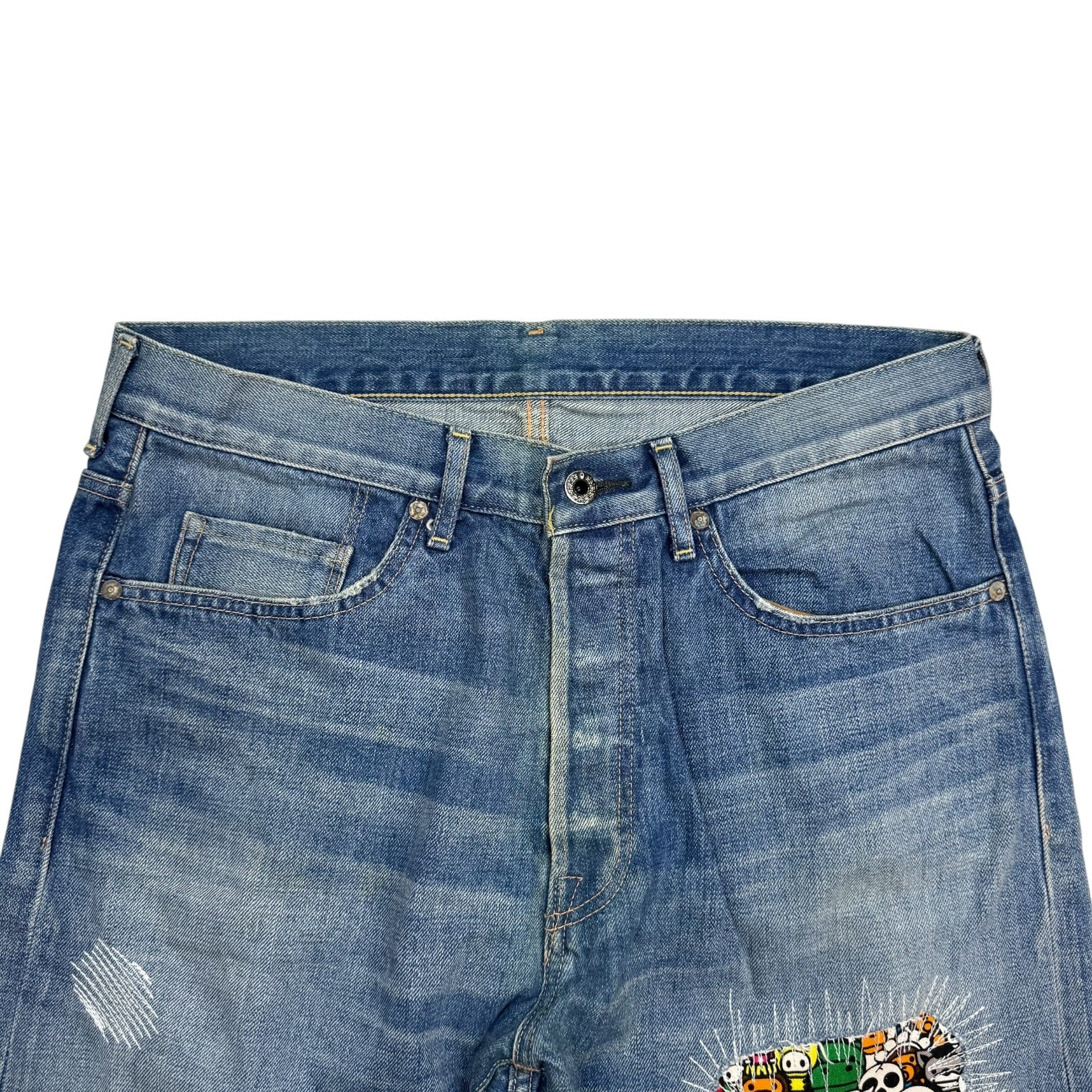 A Bathing Ape Milo Animal Safari Damaged Denim Pants Medium Wash