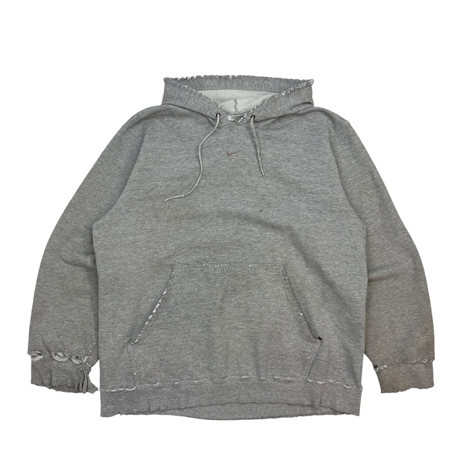 Vintage Nike Distressed Mini Centre Swoosh Hoodie Grey