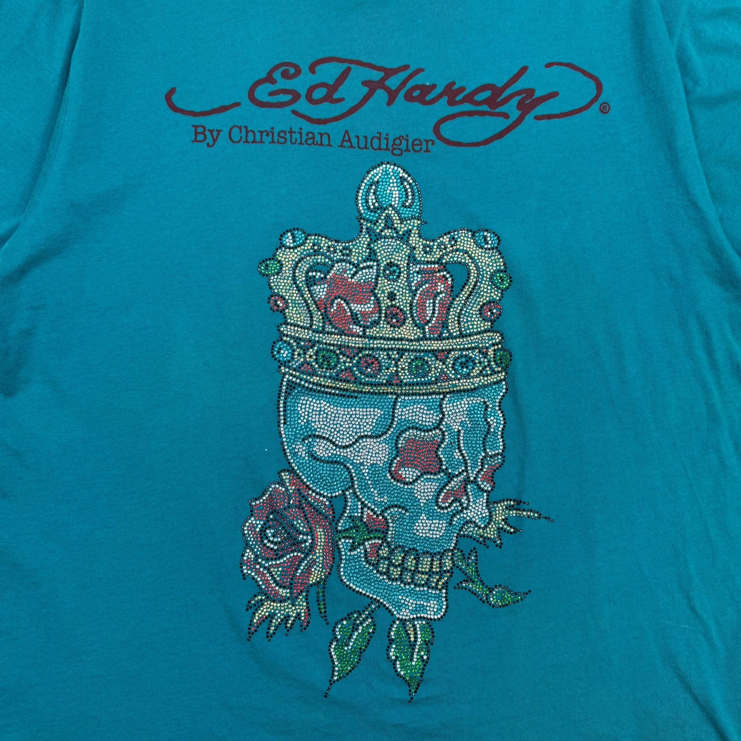 Vintage Christian Audigier Ed Hardy Skull Tee Aqua