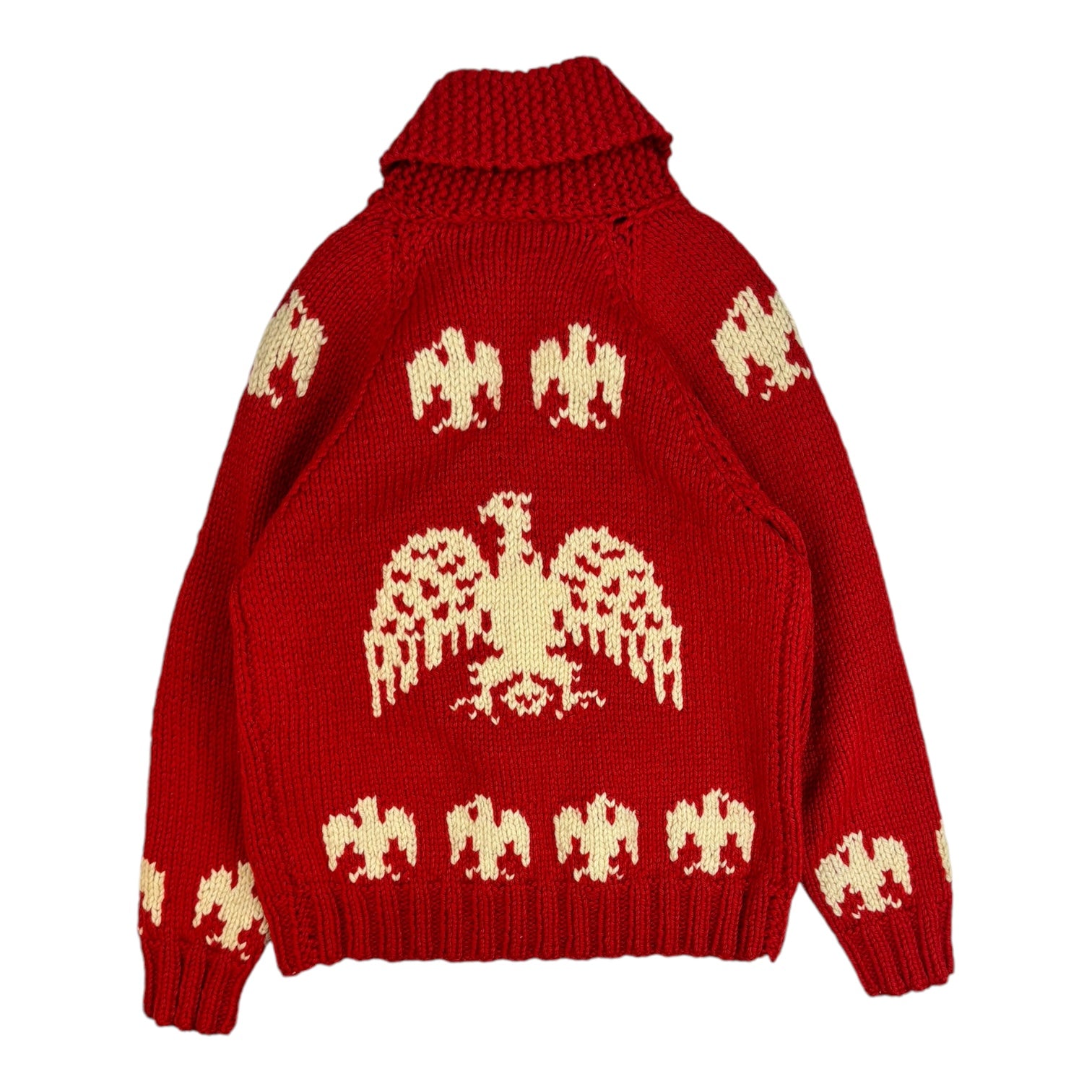 Vintage Hand-Knit Eagle Zip-Up Cowochan Sweater Red