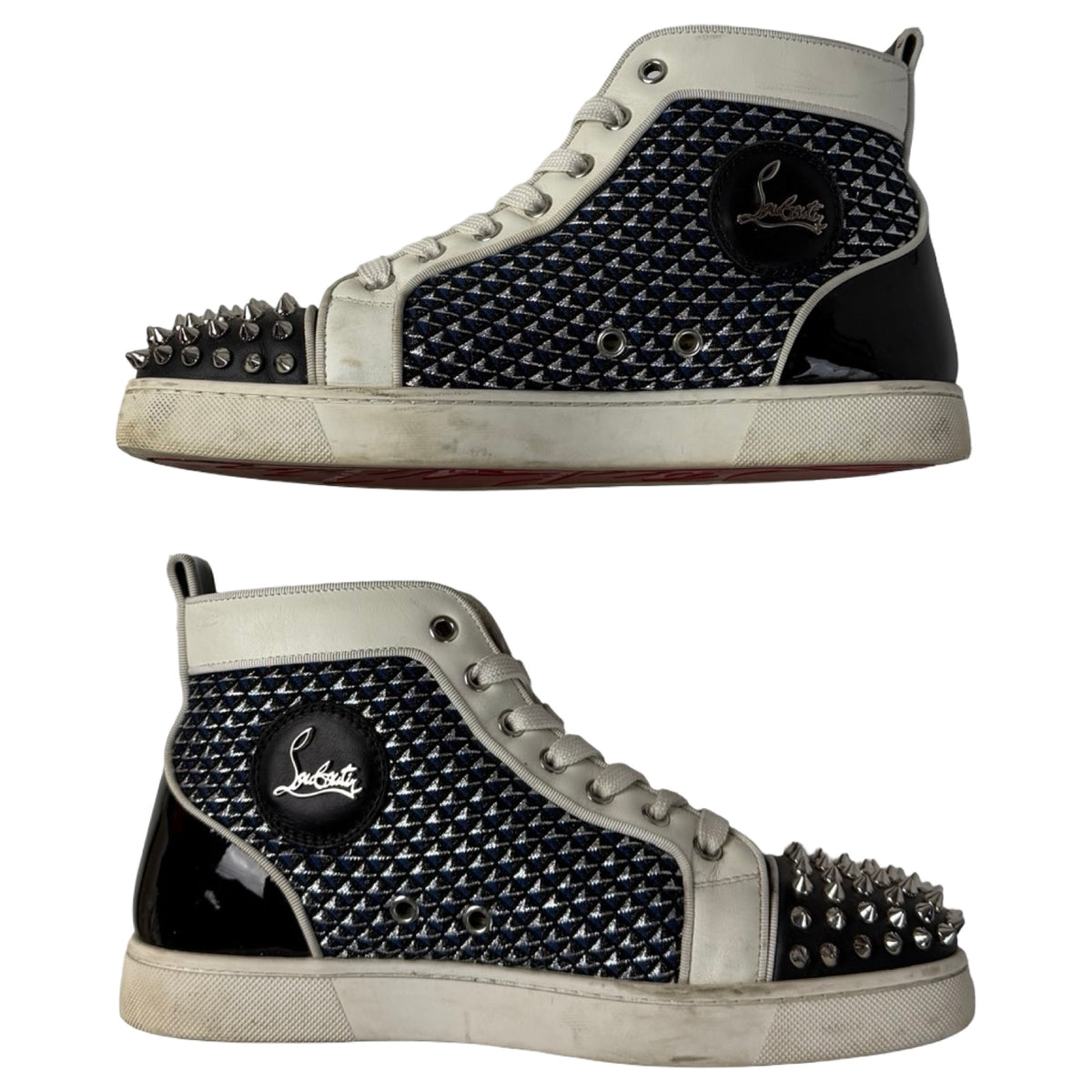 Christian Louboutin Lou Spikes High Top Sneakers Navy/White (Used)