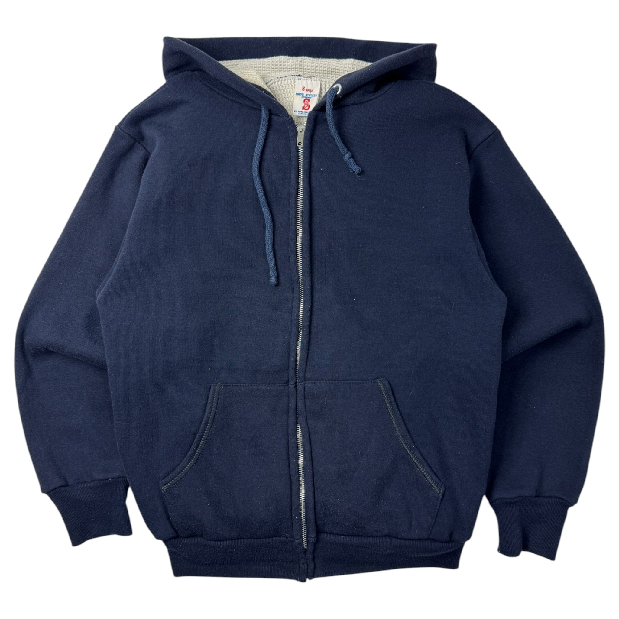 Vintage 80s Waffle Lined Zip Up Hoodie Navy