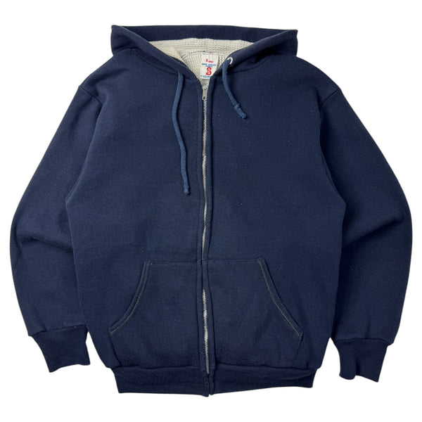 Vintage 80s Waffle Lined Zip Up Hoodie Navy