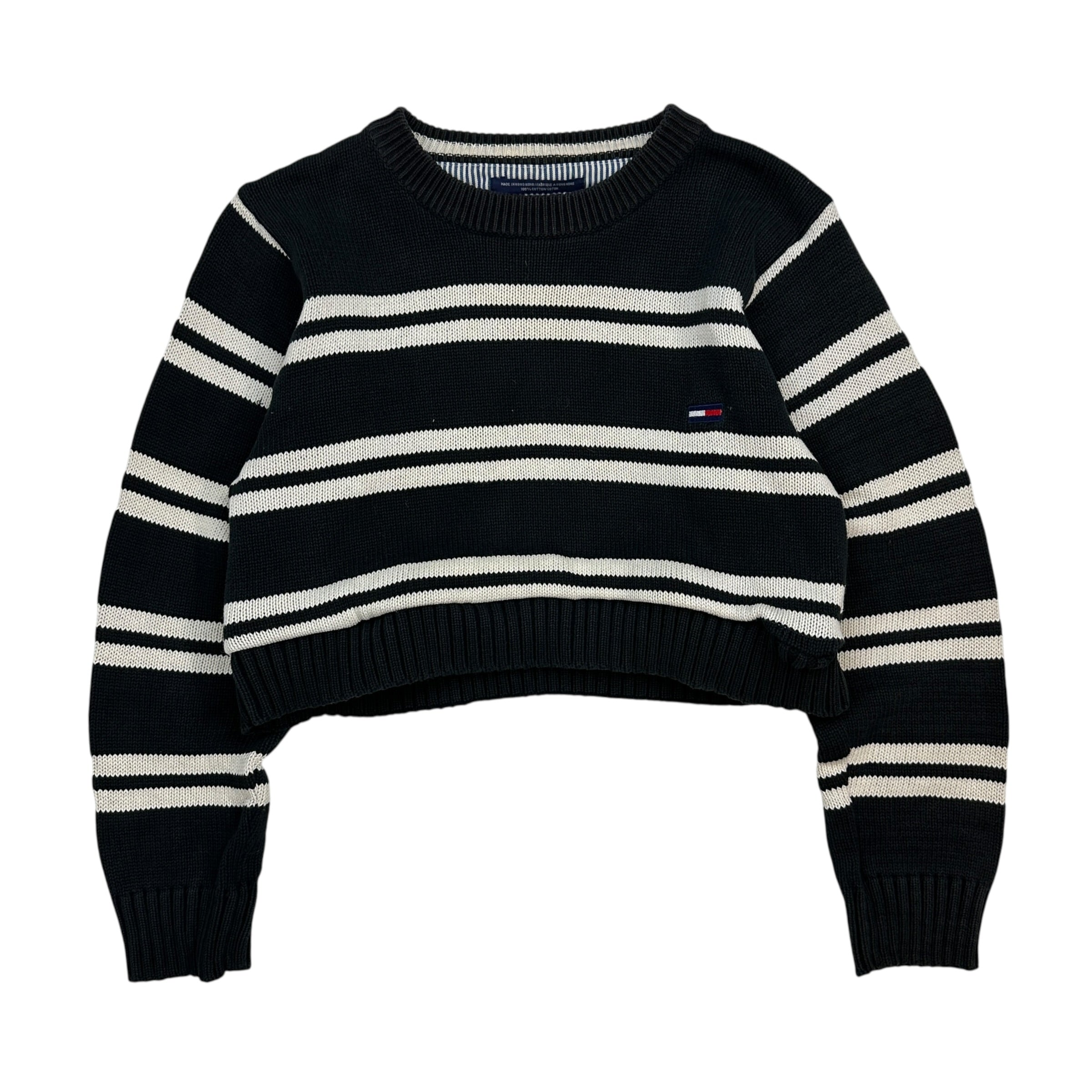 (W) Vintage Tommy Hilfiger Cropped Striped Knit Sweater Black/White