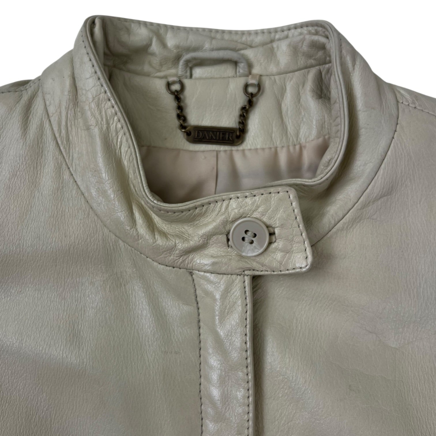 (W) Danier High Neck Leather Jacket White
