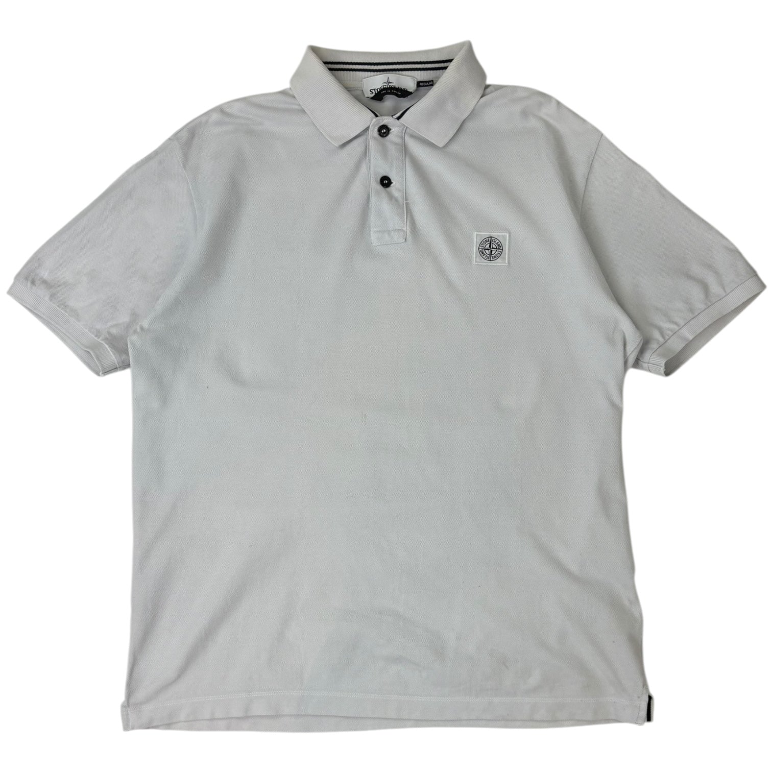Stone Island Logo Appliqué Pique Polo T-Shirt White