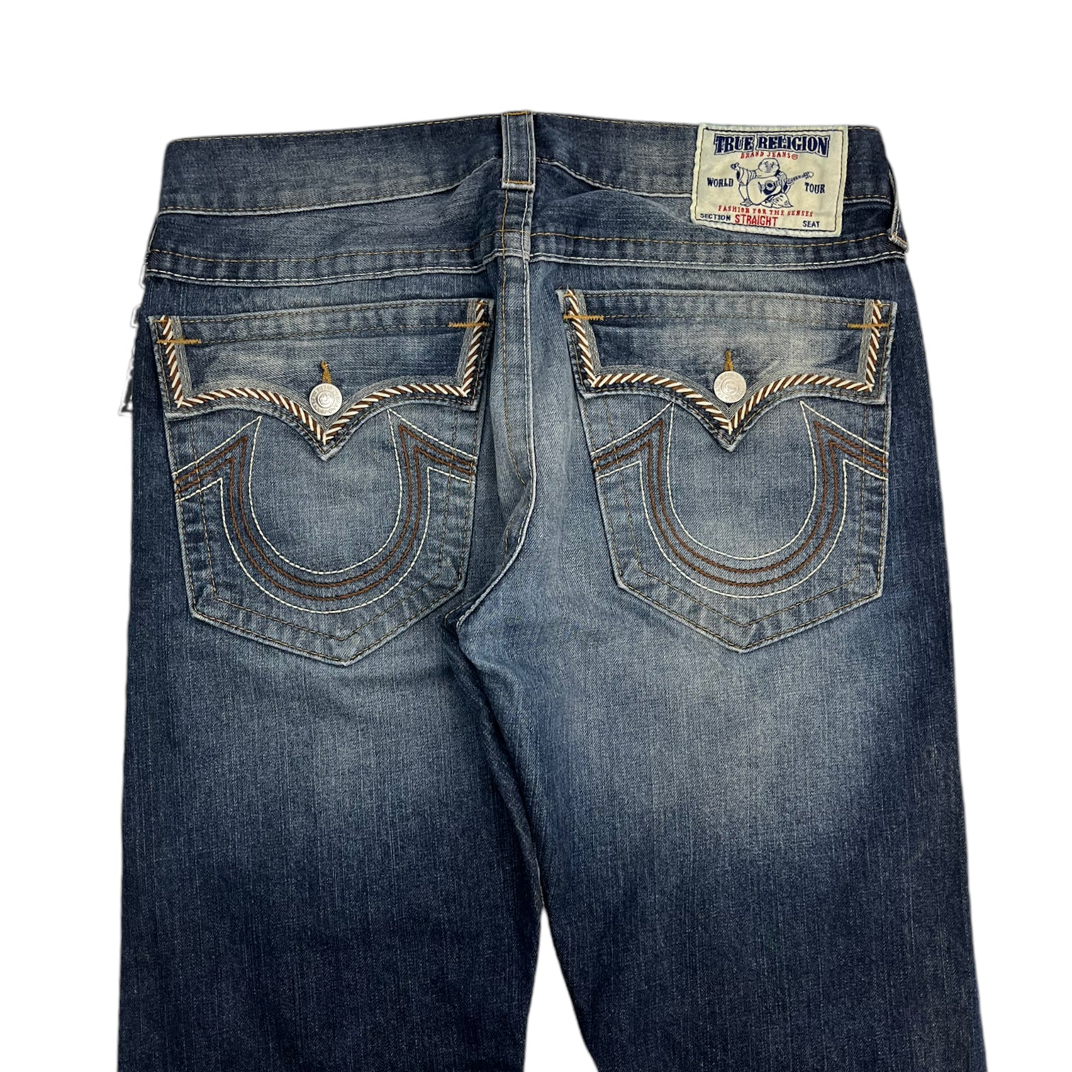 True Religion Straight Cut Denim Navy Thick Pocket Embroidery