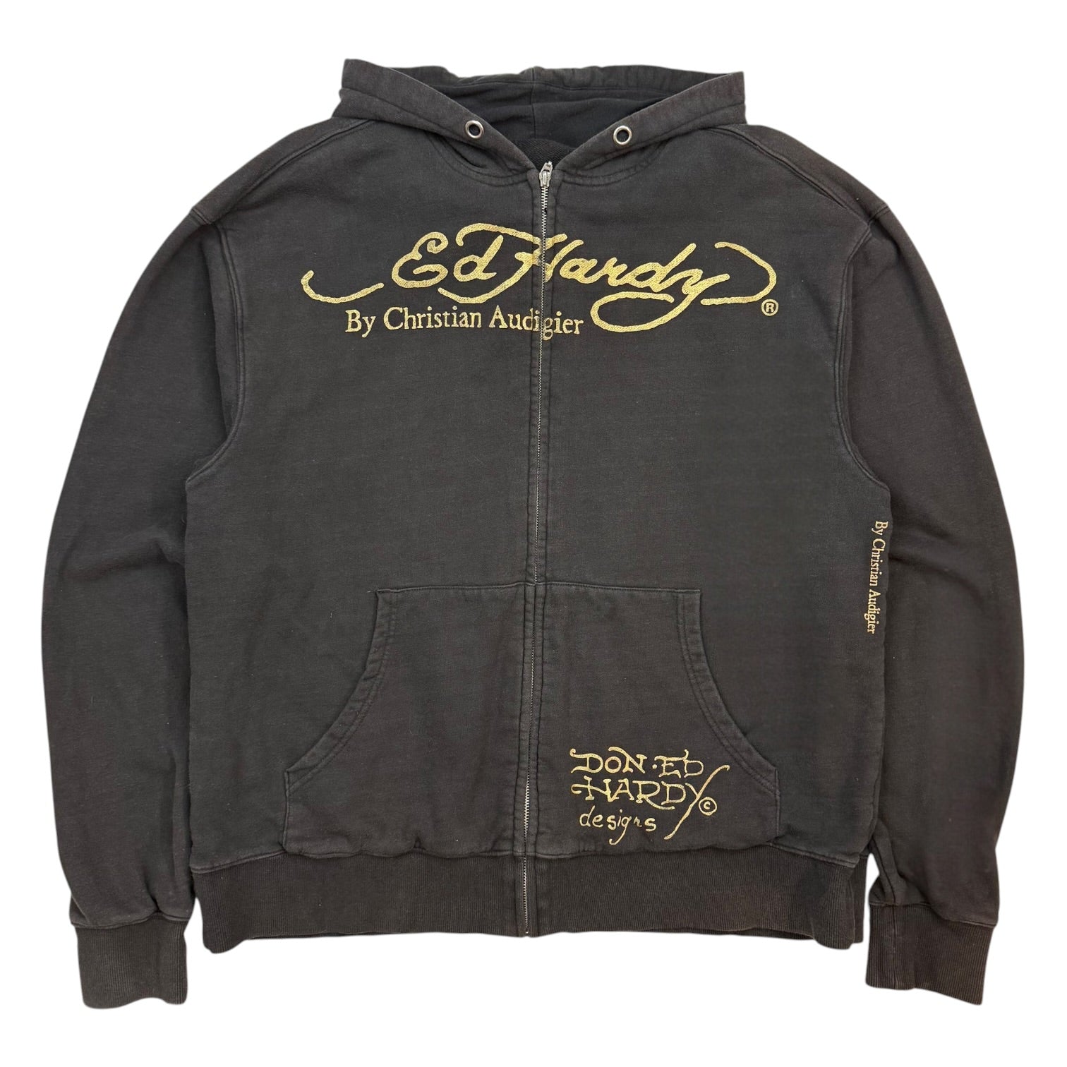 Vintage Ed Hardy By Christian Audiger Flaming Eagle Zip Up Hoodie Black