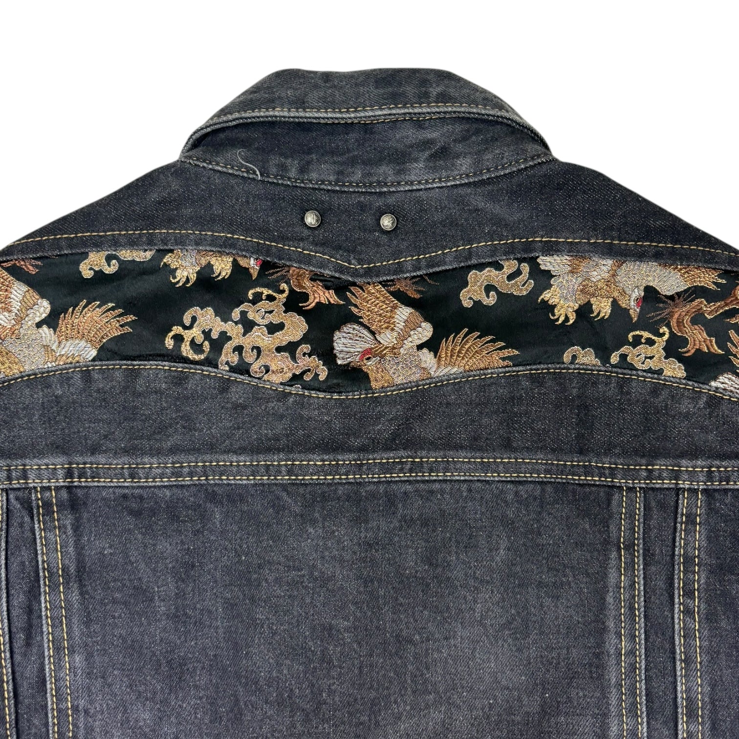 Evisu Embroidered Brocade Seagull Denim Jacket Dark Wash