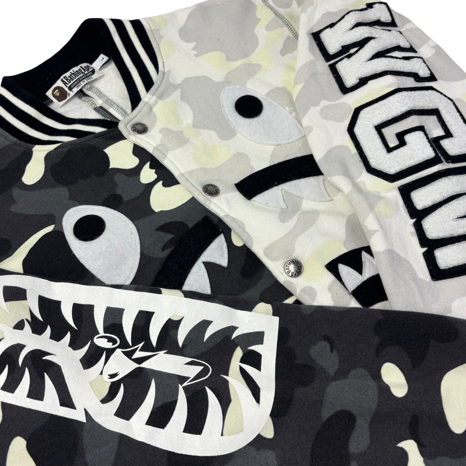 A Bathing Ape City Camo Shark Sweat Varsity Jacket