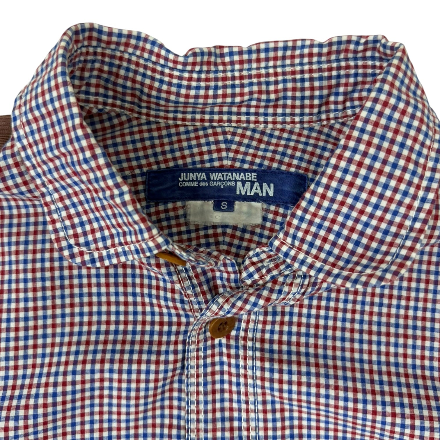 Comme des Garçons Junya Watanabe Man Corduroy-Trim Gingham Button-Up Red/White