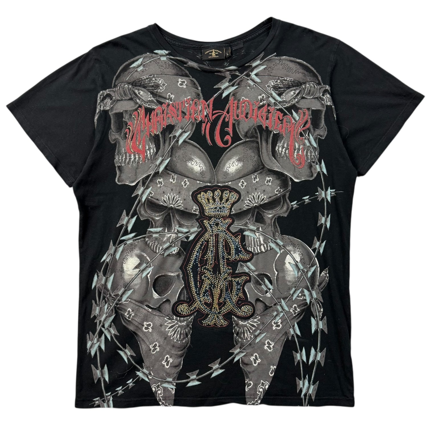 Vintage Y2K Ed Hardy By Christian Audigier Barbwire Tee Black