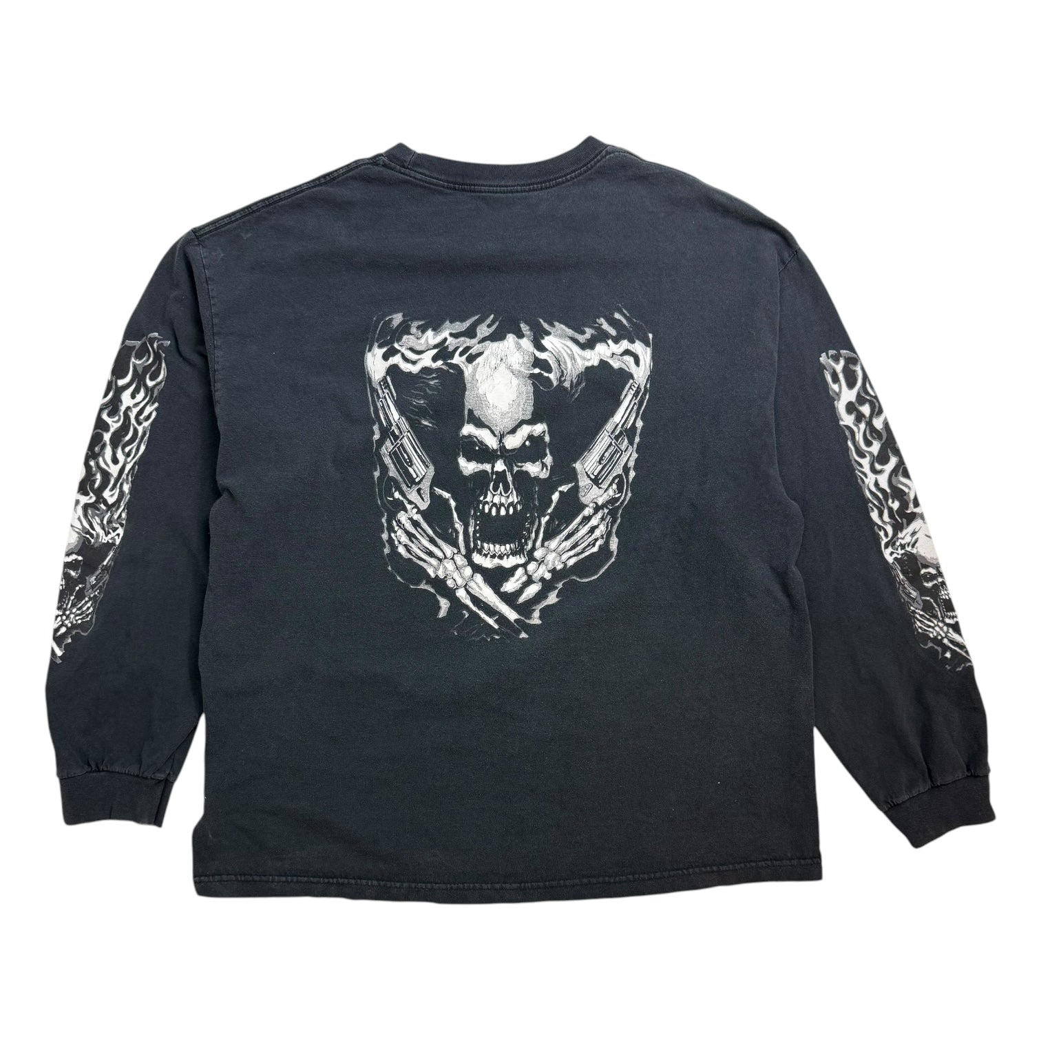 Vintage Flaming Skull L/S Tee Black/White