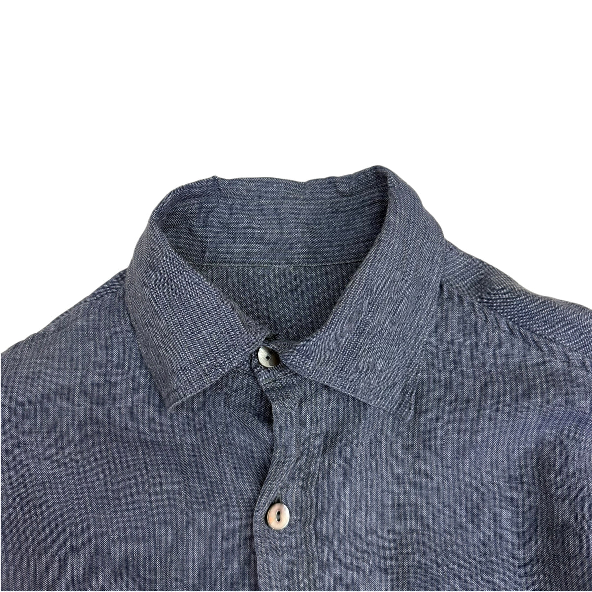 Stoffa Stripe Linen Work Shirt Slate Blue