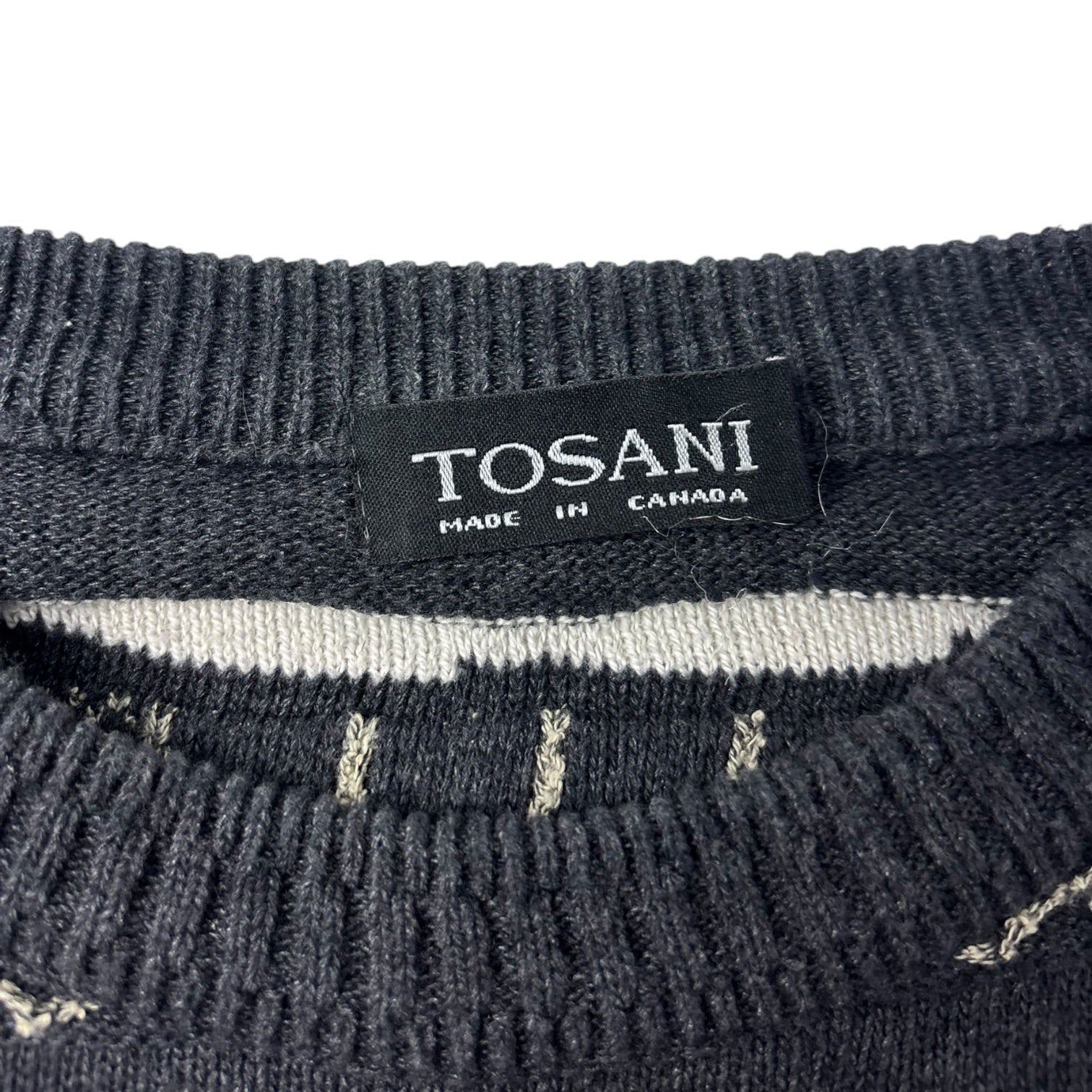 Vintage Tosani 3D Textured Striped Knit Sweater Dark Grey