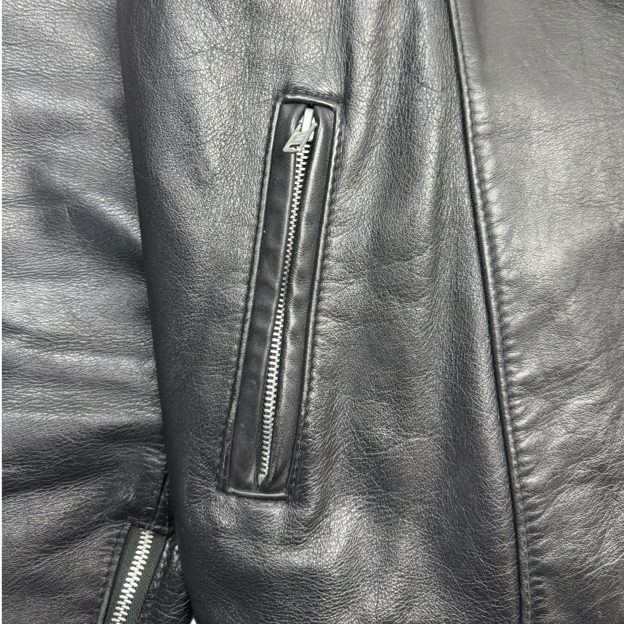 Vintage Angora Leather Biker Jacket Black