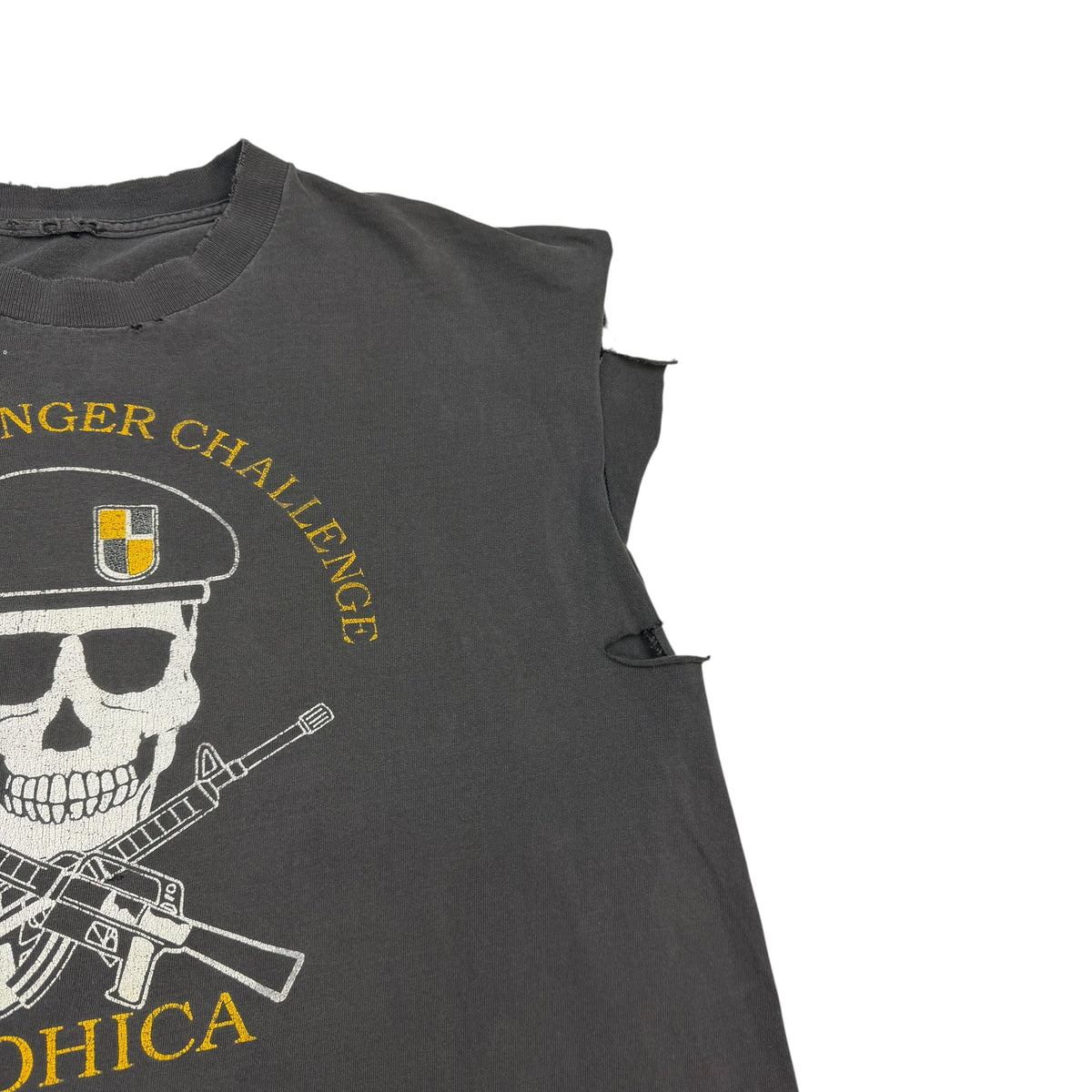 Vintage Plu ROTC Danger Challenge Cut Off Tee Faded Black