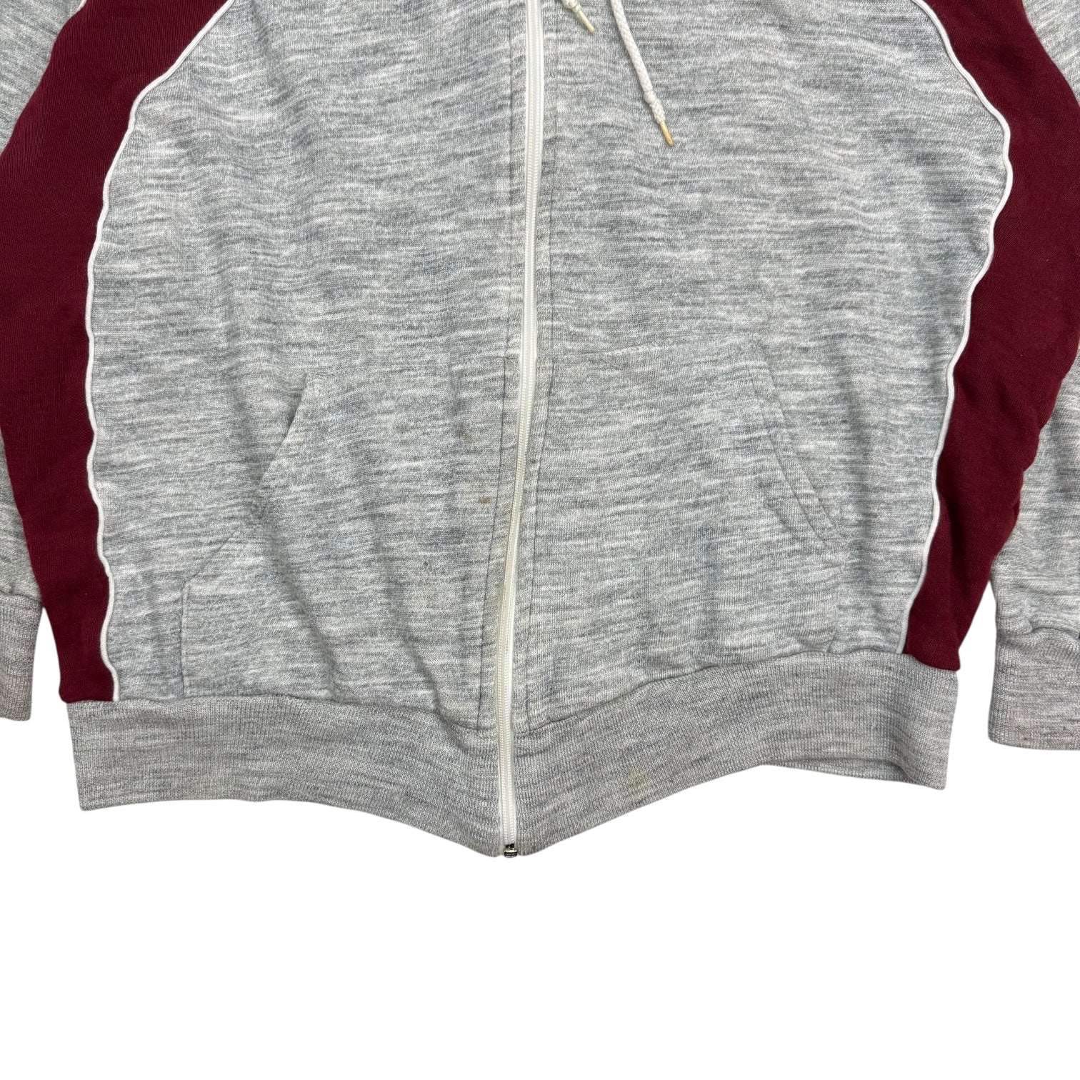 1980's "Keep on Trucking" Two Tone Zip Up Hoodie Heather Grey/Red