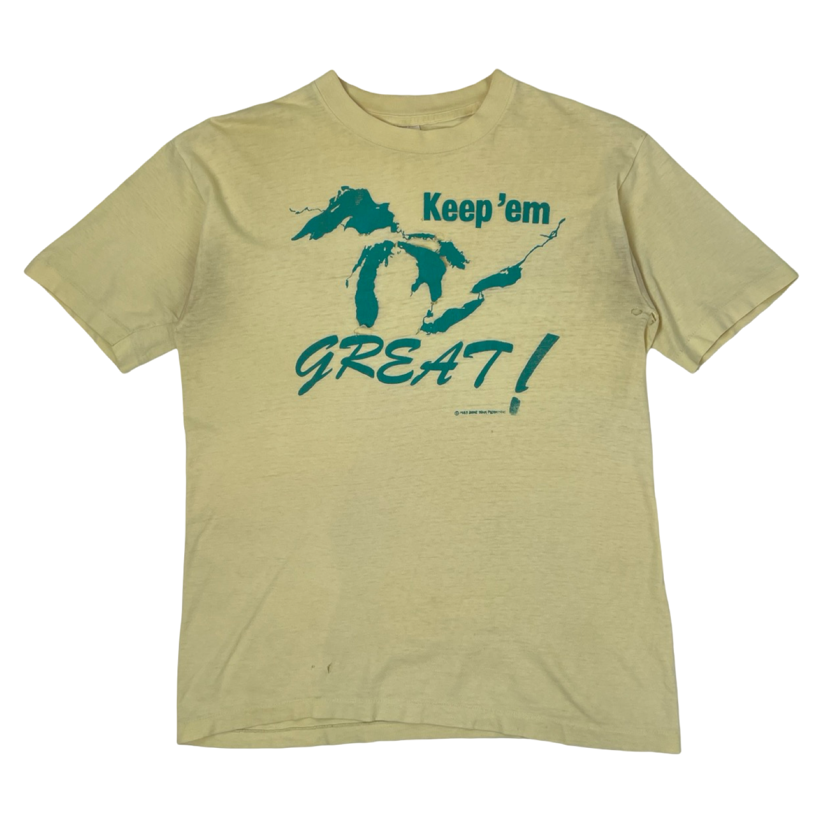 Vintage 1990’s Great Lakes “Keep em Great” Distressed T-Shirt Yellow