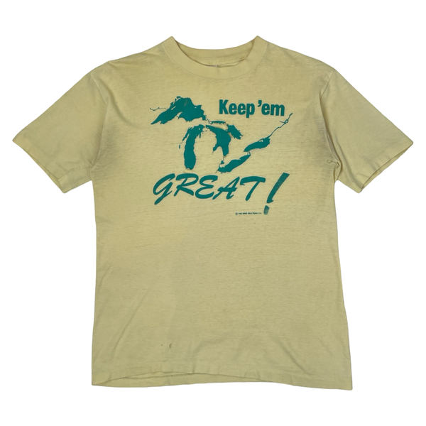 Vintage 1990’s Great Lakes “Keep em Great” Distressed T-Shirt Yellow