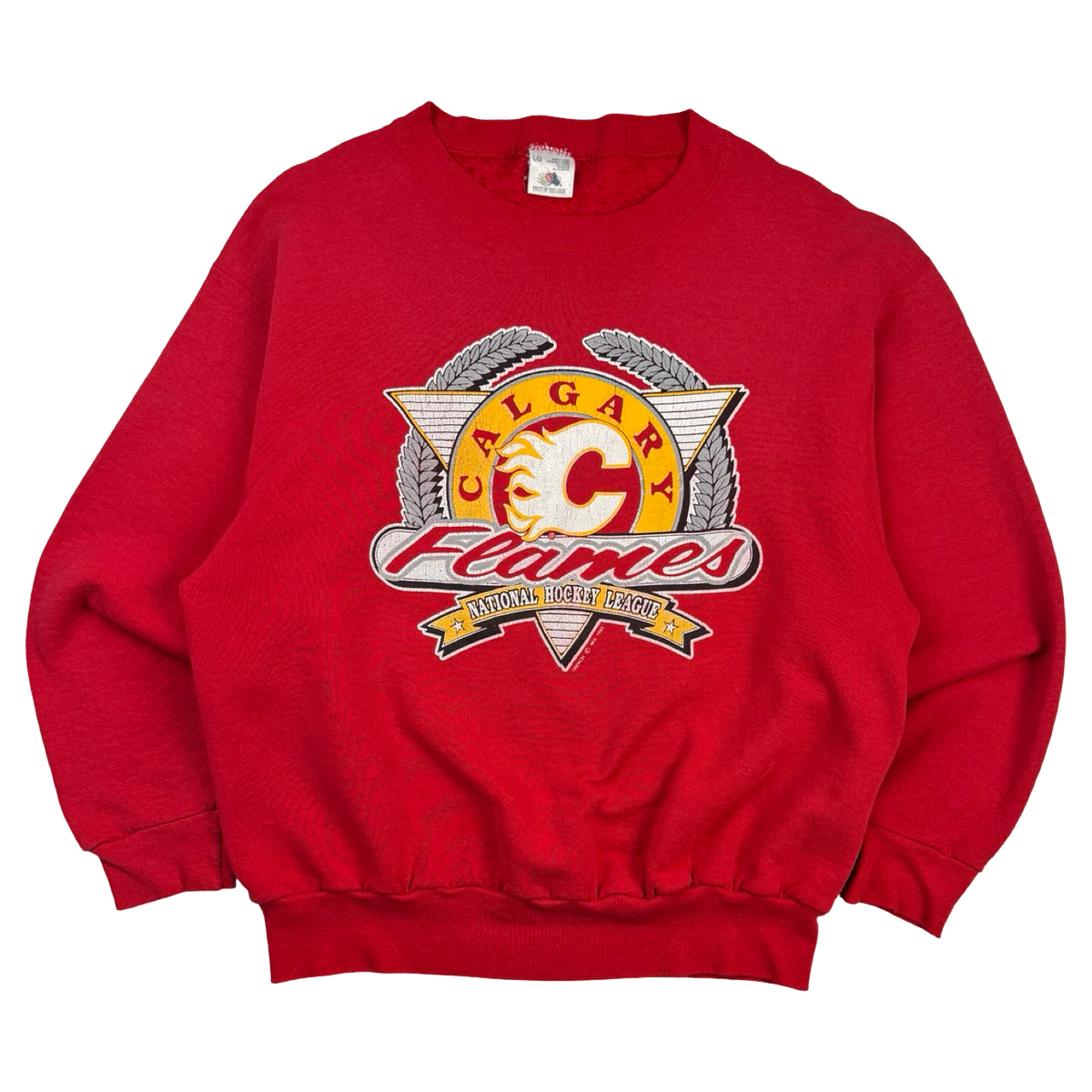 1991 Calgary Flames NHL Crewneck Faded Red