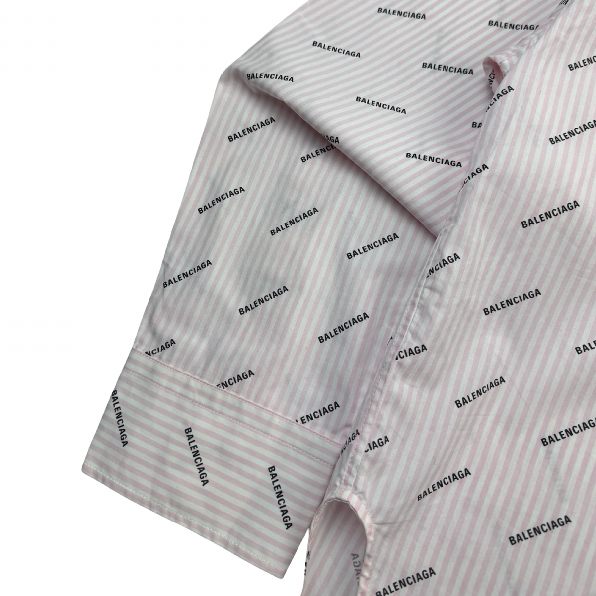 Balenciaga Logo Print Button Up Shirt Pink & White