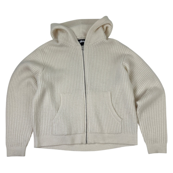 Stussy Waffle Cashmere Zip Sweater White