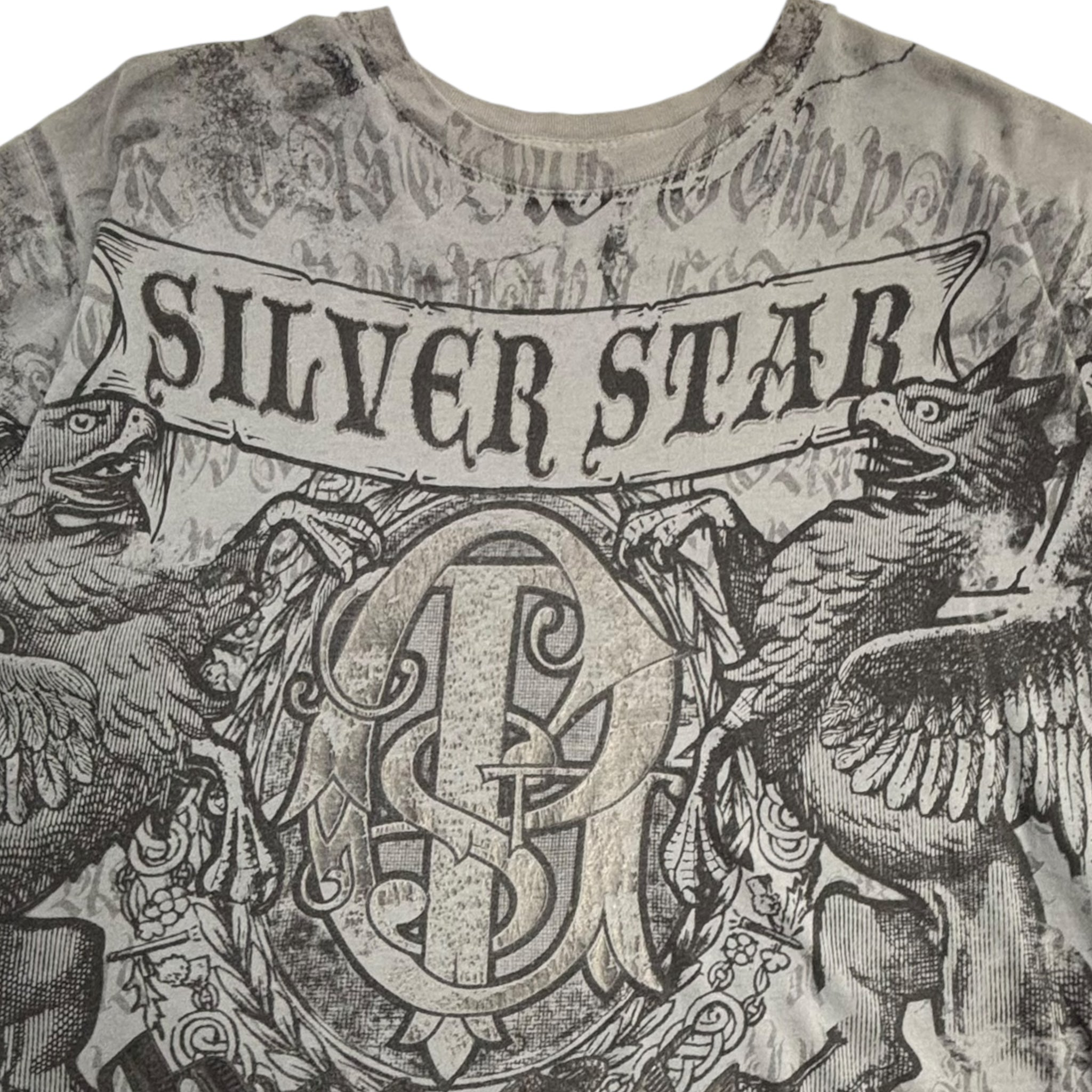Y2K Silver Star Cyber Mall Goth T-Shirt Grey