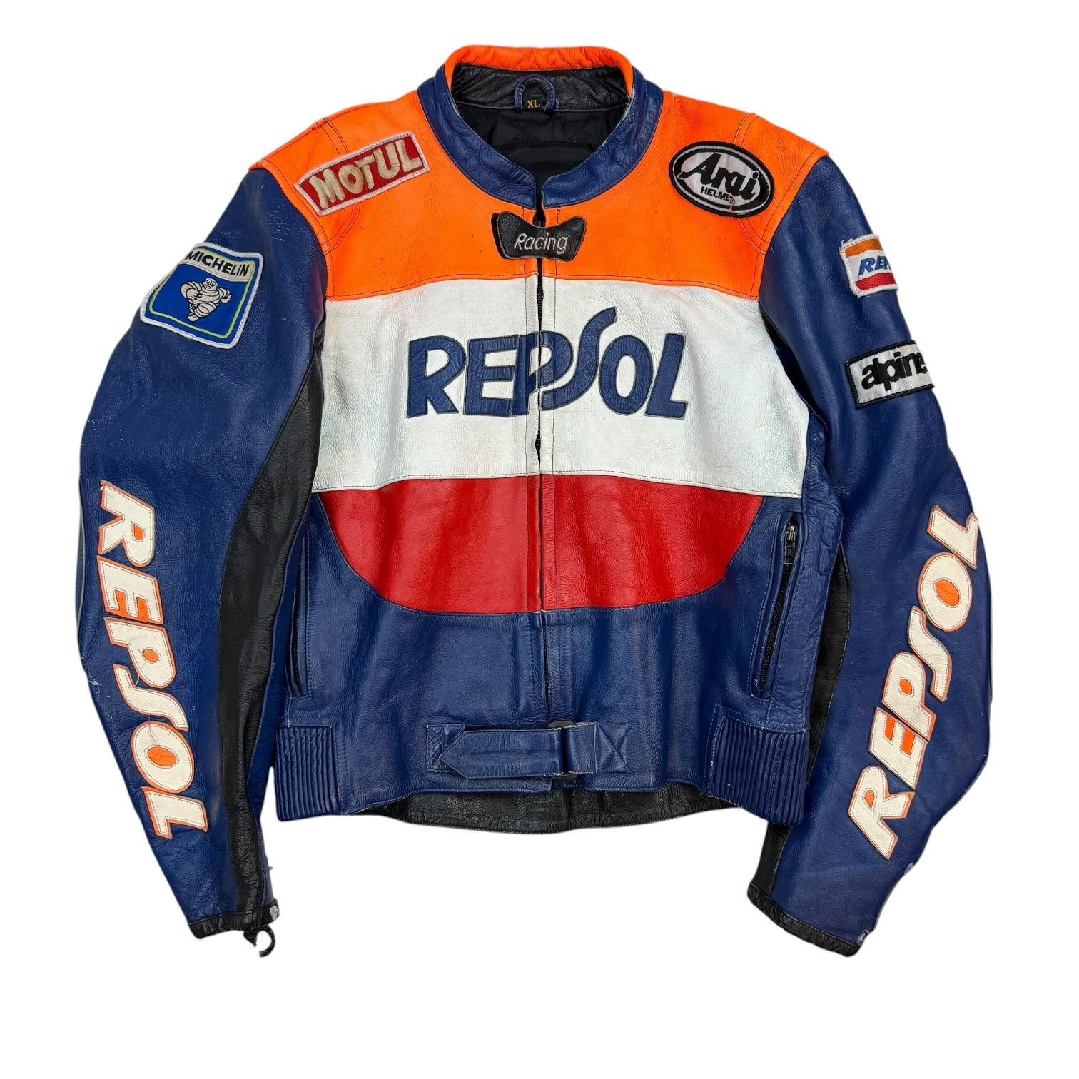 Vintage Repsol Michelin Racing Leather Jacket Orange/Blue