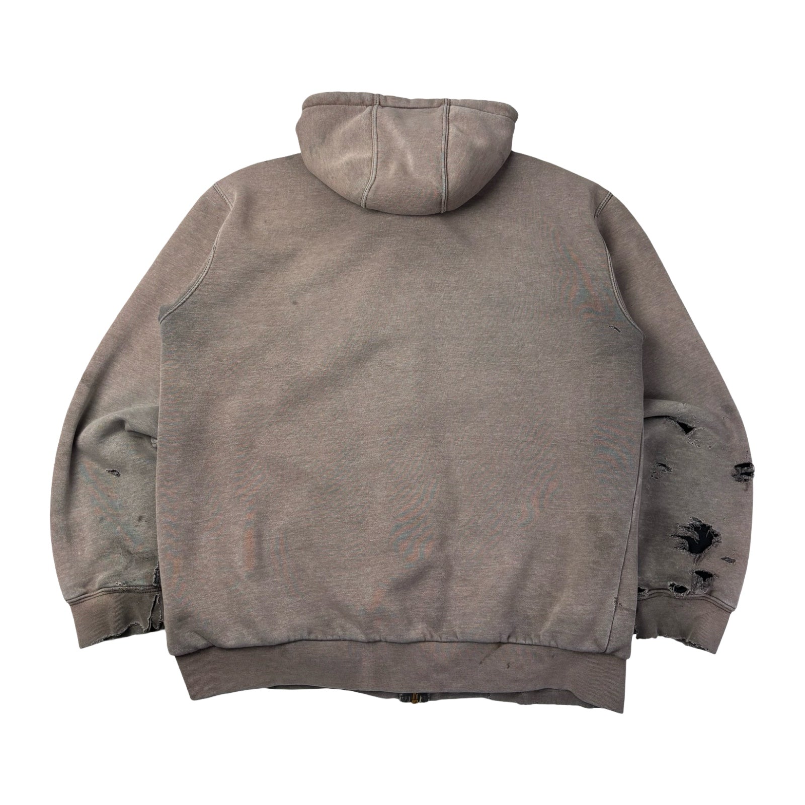 Vintage Carhartt Trashed Full-Zip Thermal Lined Hoodie Faded Taupe