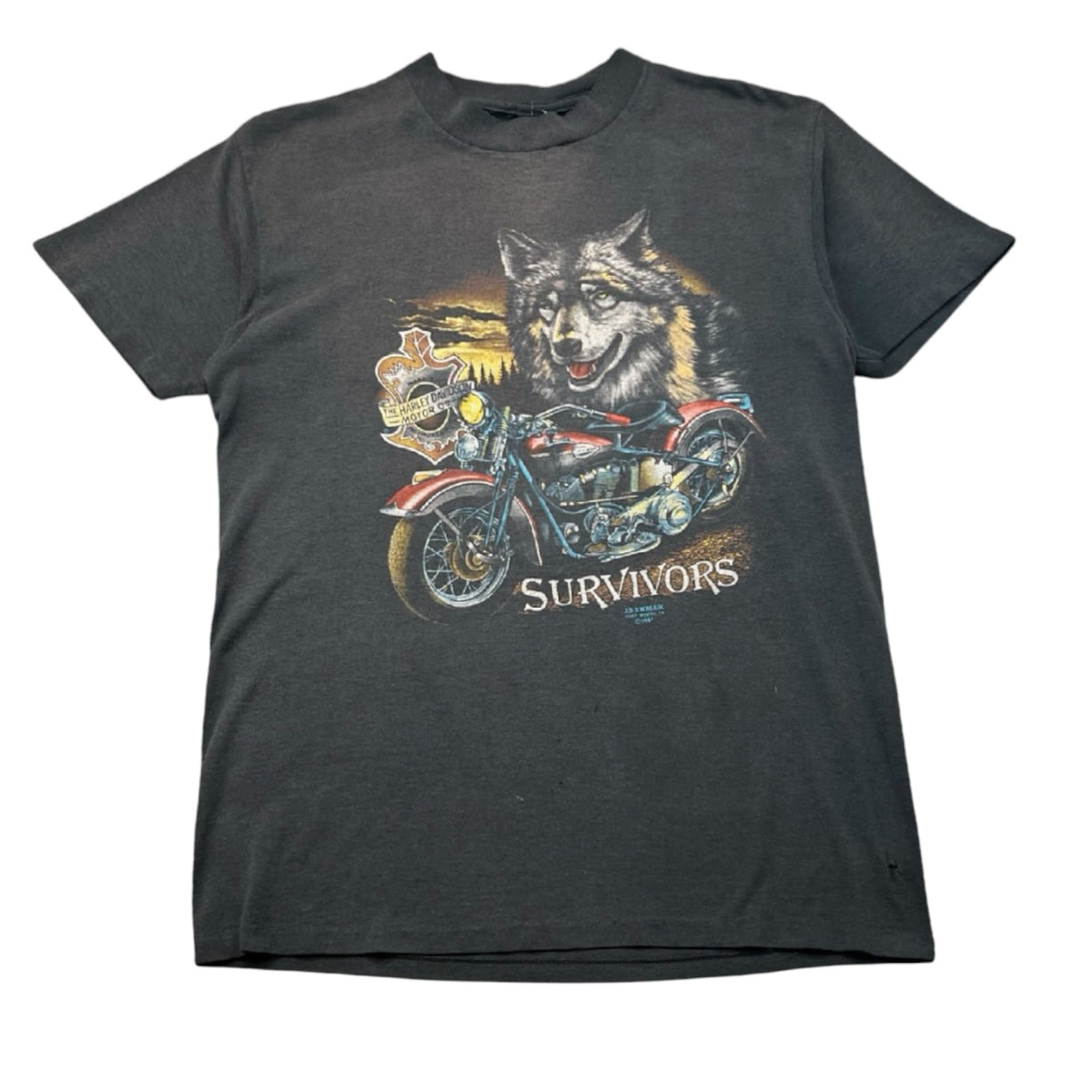 Vintage 1991 Harley Davidson 3D Emblem “Survivors” Wolf Tee Black