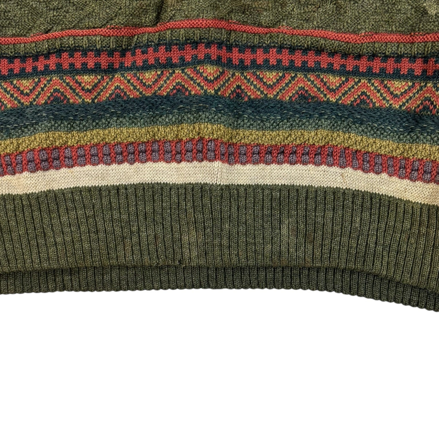 Vintage Aklanda Patterned Knit Sweater Olive Green