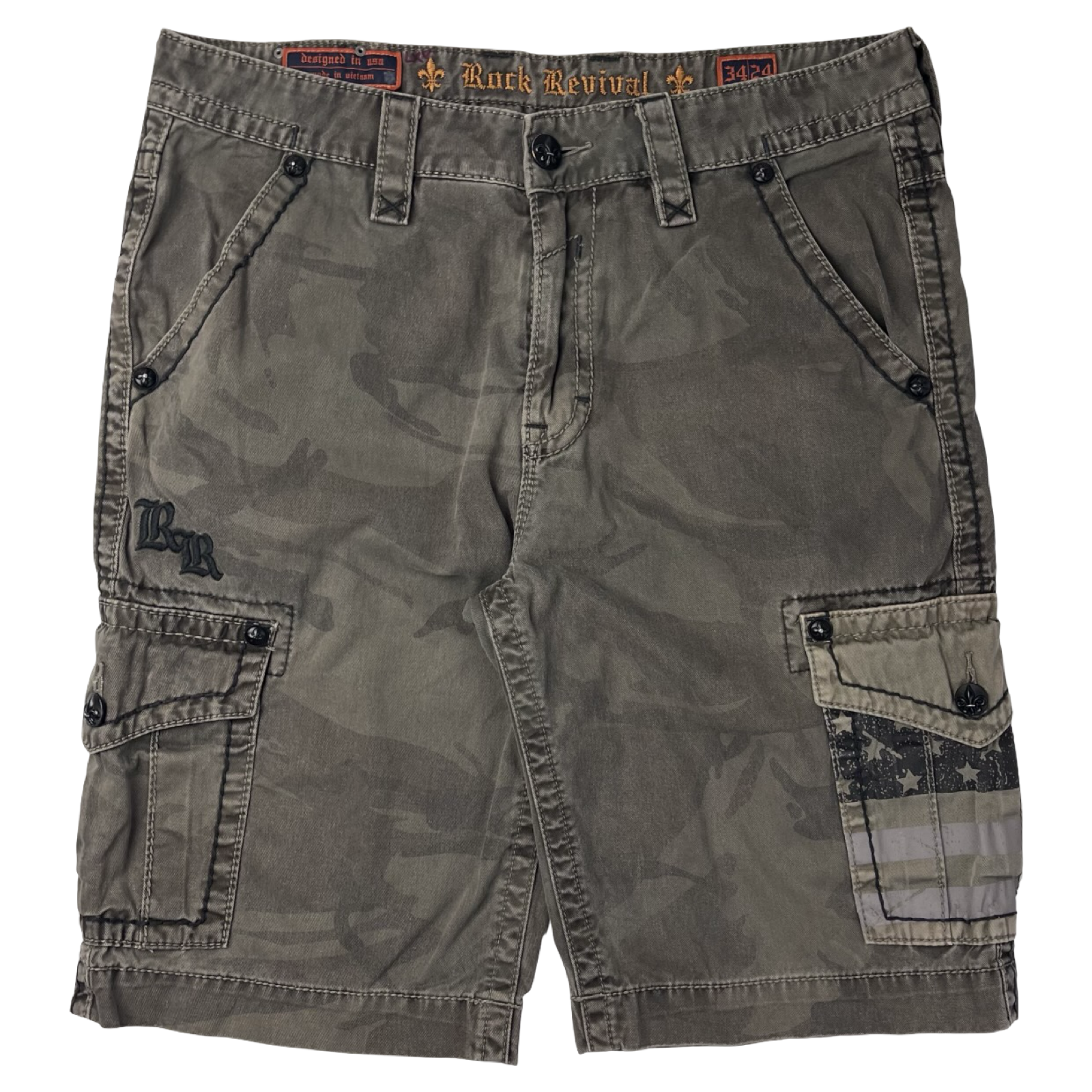 Y2K Rock Revival Embellished Shorts Militant Camo