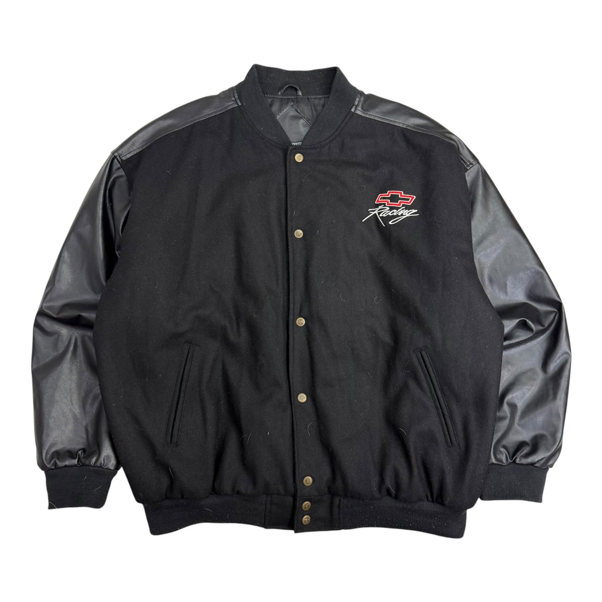 Vintage Chevy Racing Leather Bomber Jacket Black