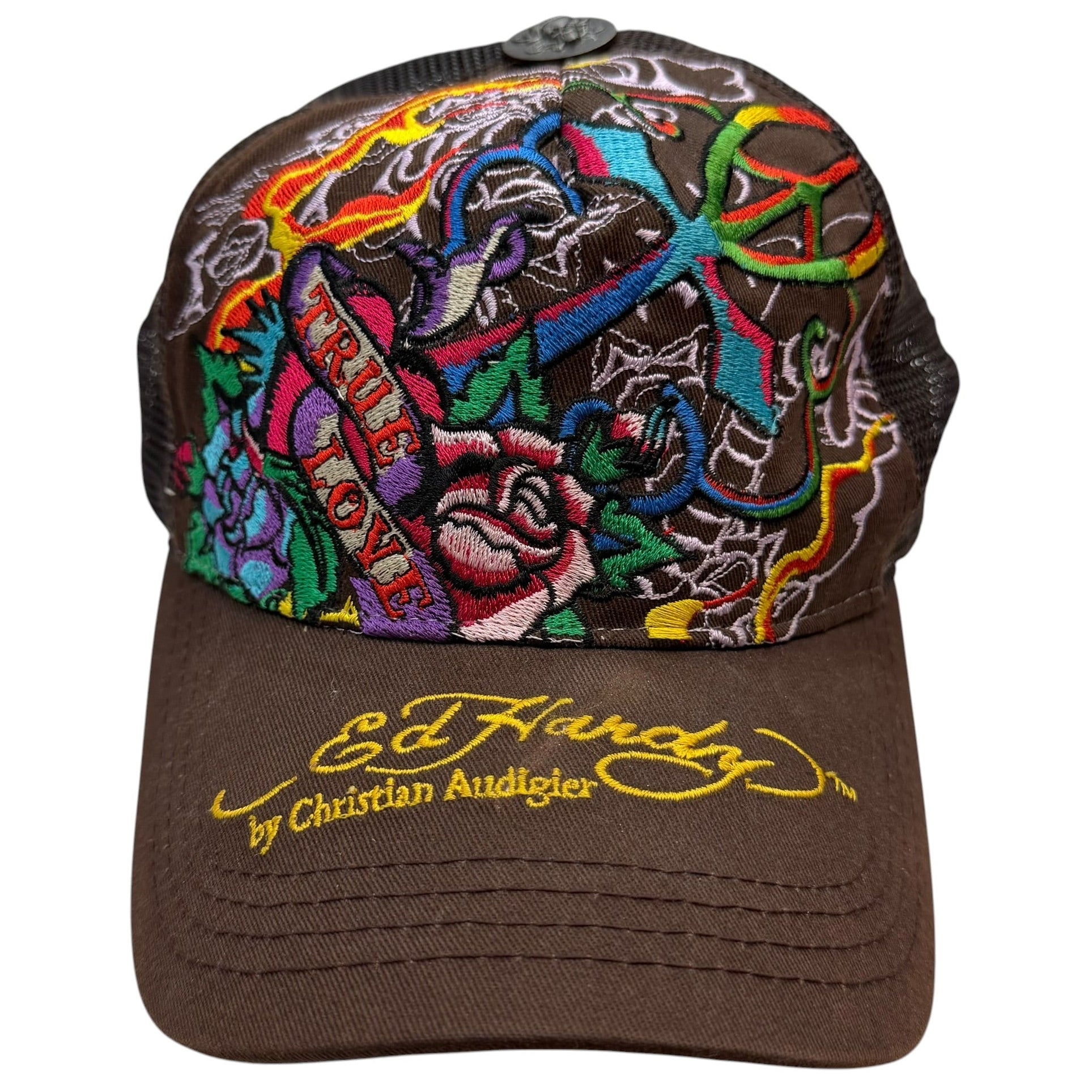 Vintage Ed Hardy By Cristian Audigier Embroidered Snapback Brown
