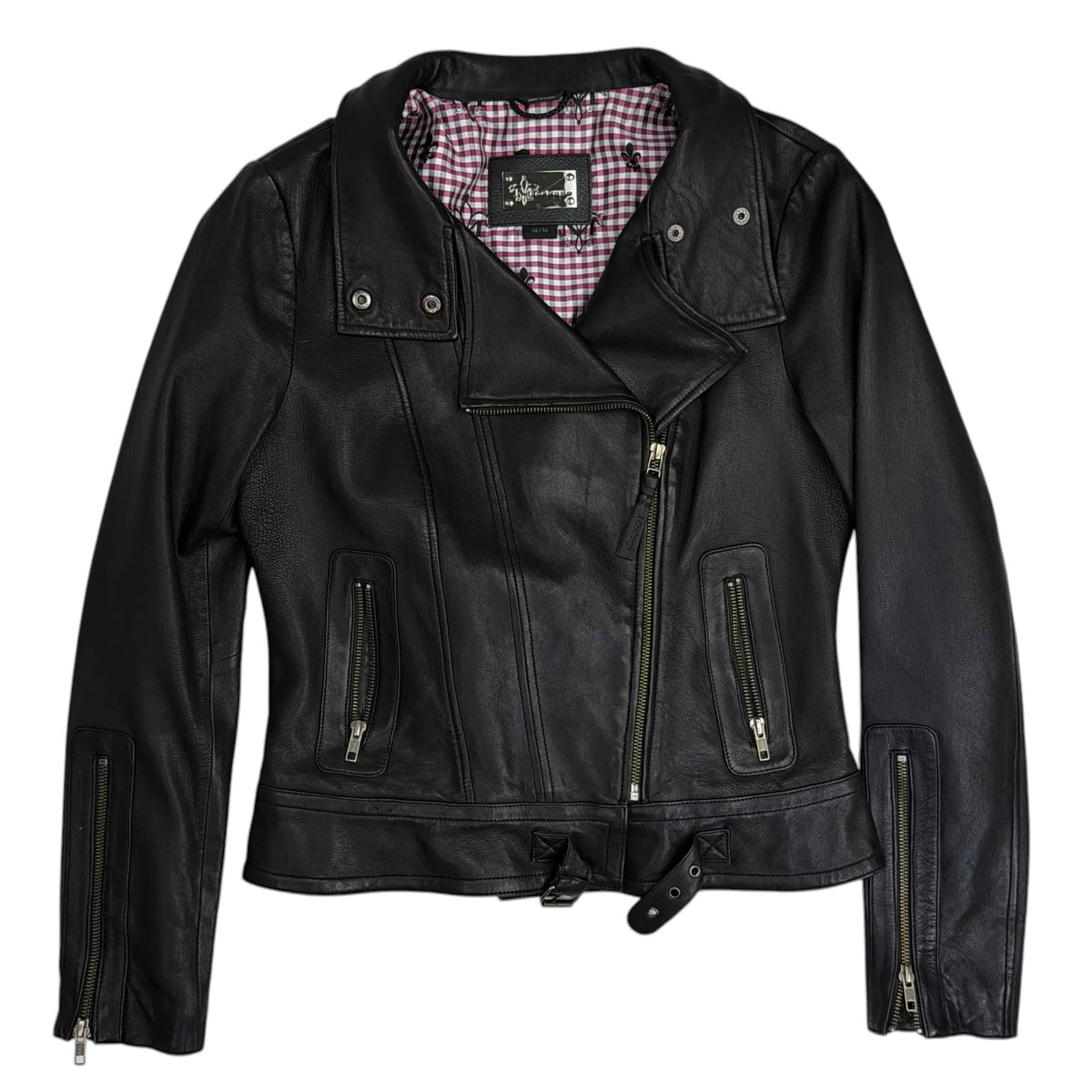 (W) Mackage Asymmetrical Leather Motorcycle Jacket Black